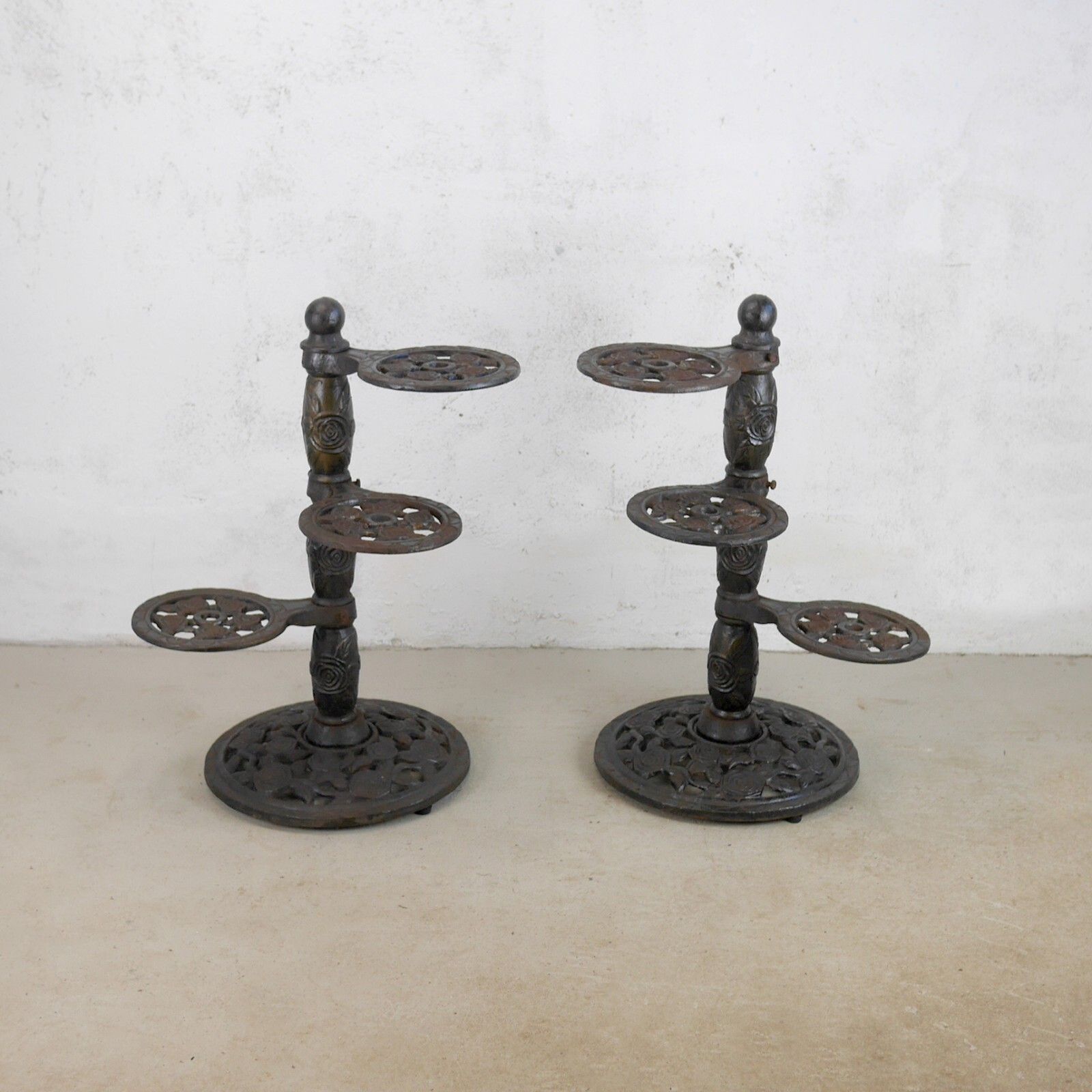 photo vinterior Vintage Adjustable Cast Iron 3 Tier Plant Stand Floral #102788