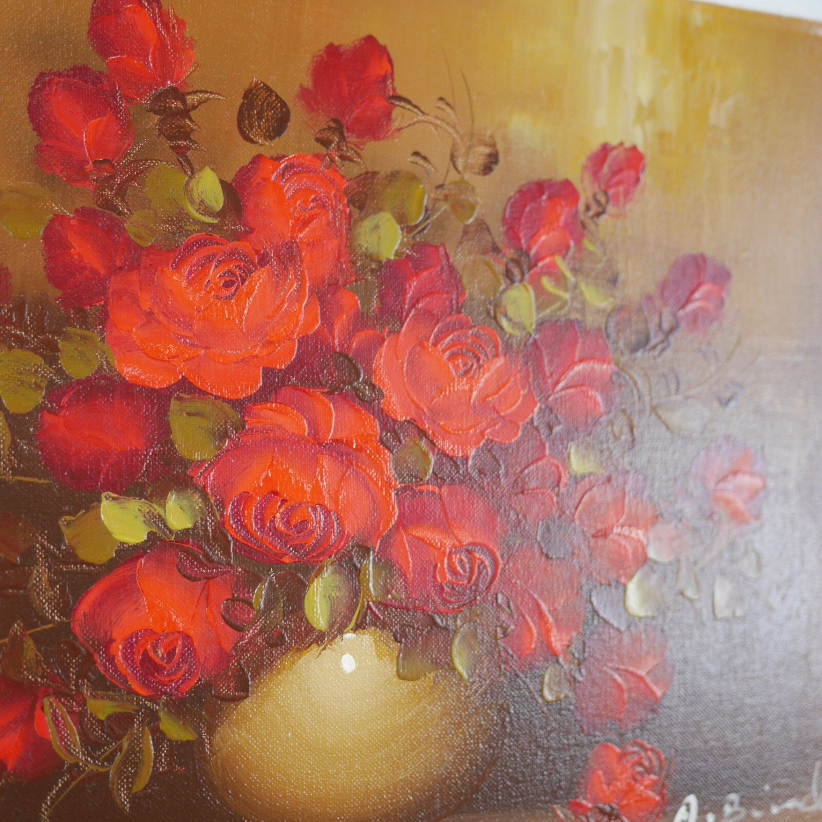 Vintage Original Oil Painting Red Flowers Roses Signed #102785 photo buy