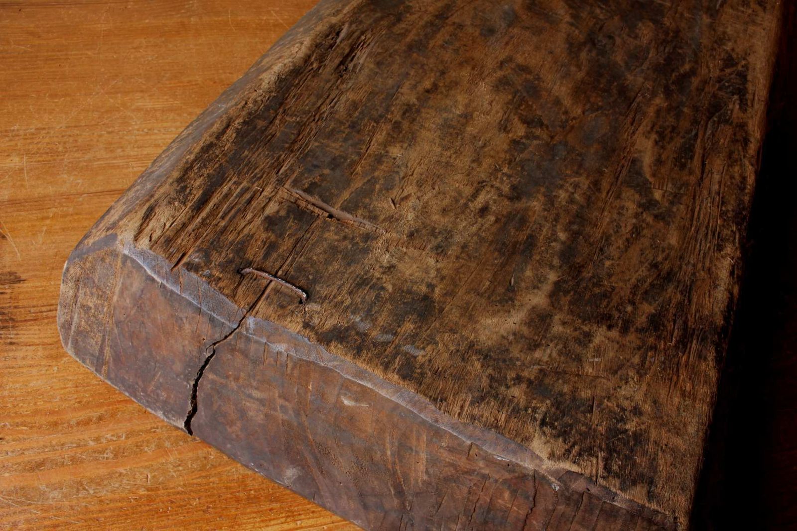 photo vinterior Antique French Wooden Dough Trough. Large Hand Carved Rustic Wood Bowl.