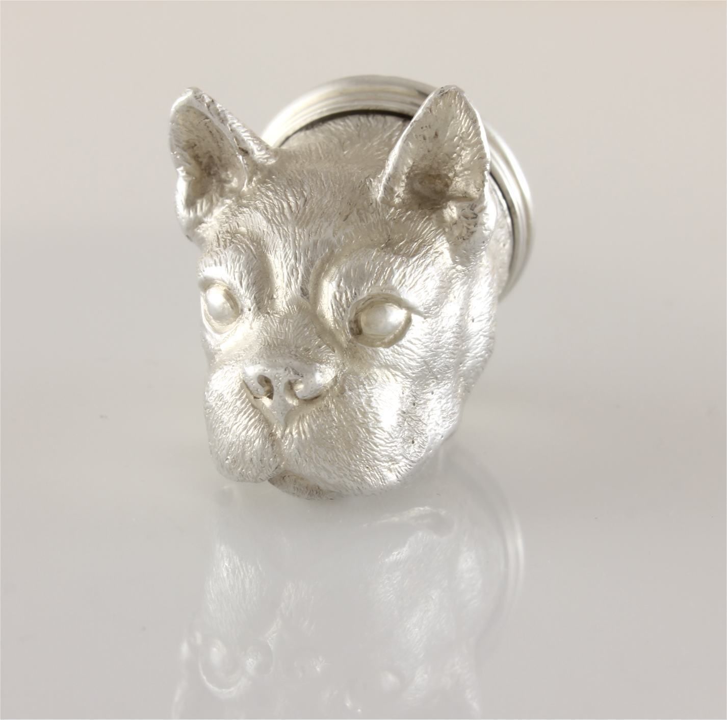 Silver French Bulldog Pill Box. Novelty Dog Snuff Box. W Comyns 1971.