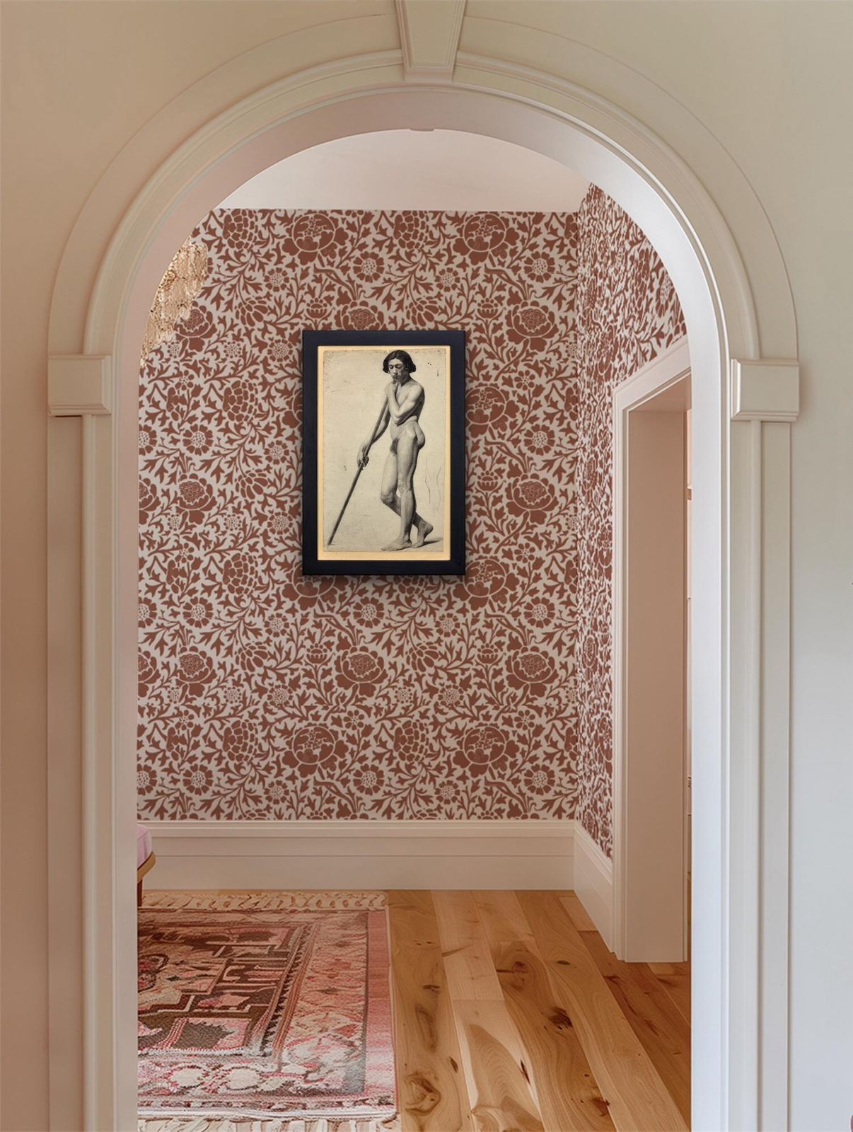 Art Henry Arthur Roberts 1819 To 1900. Pre Second Republic French Period Academic Life Study Of A Male Nude Carrying A Staff. Framed 1840s Drawing. photo