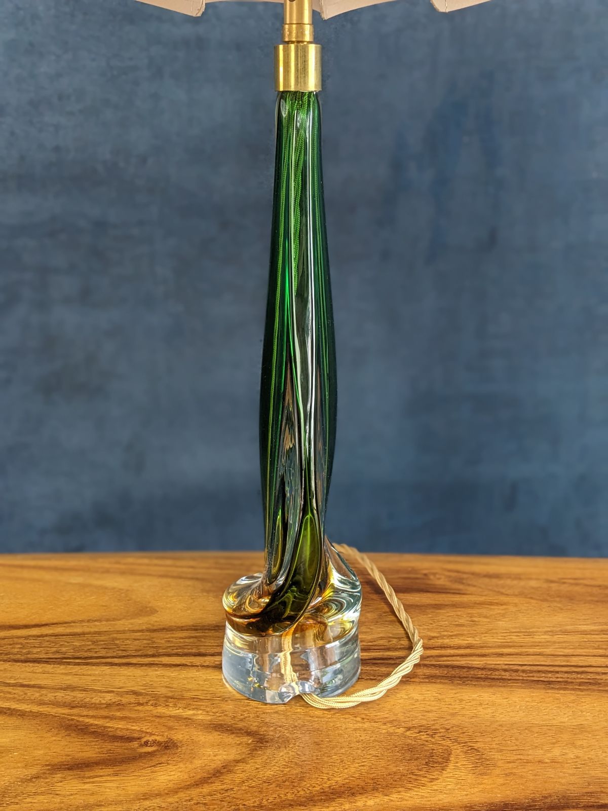 Mid Century Modern 1950s Murano Sommerso Green Amber Uranium Glass Table Lamp Flavio Poli photo Lighting