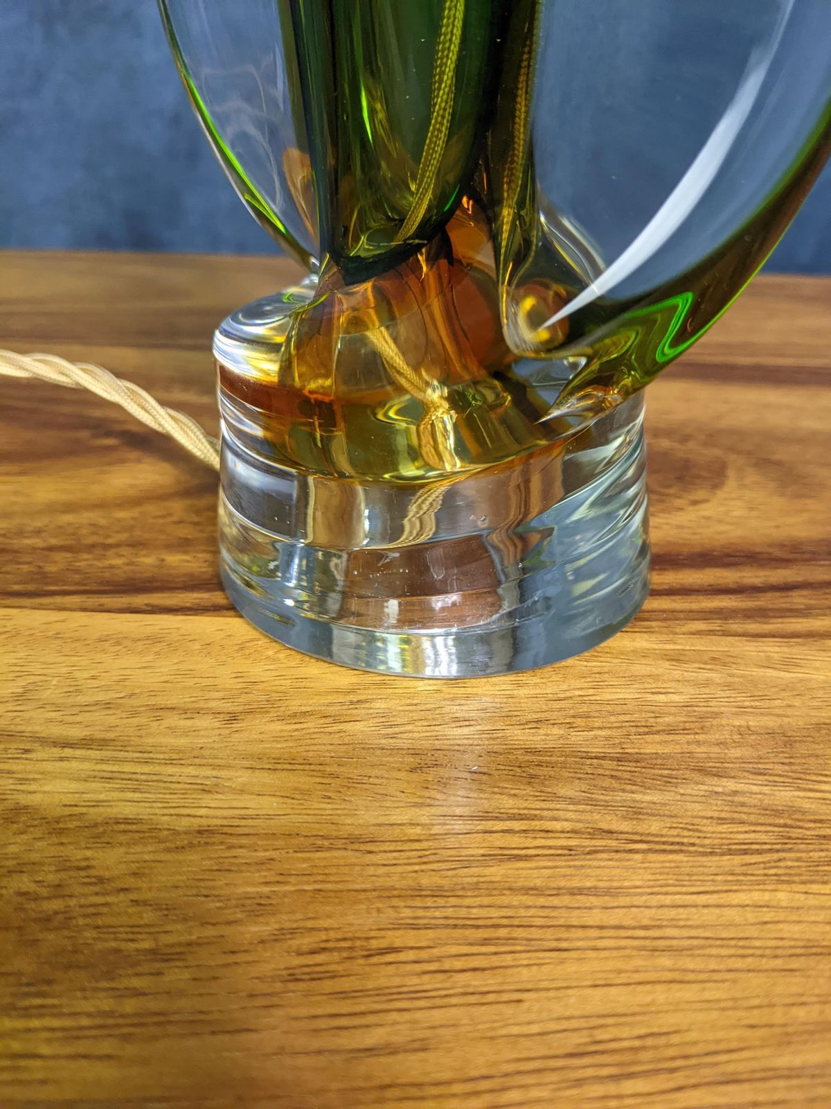 Mid Century Modern 1950s Murano Sommerso Green Amber Uranium Glass Table Lamp Flavio Poli photo 1400.0
