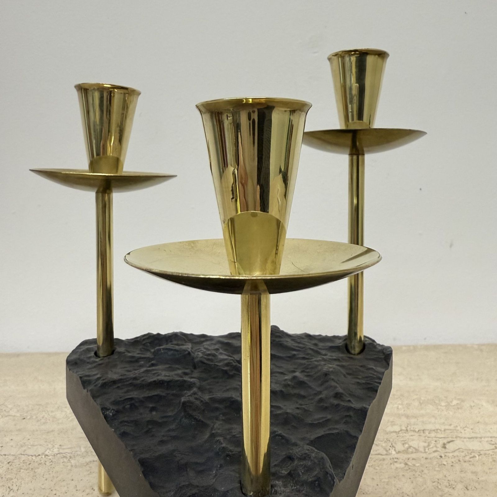Mid Century Candle Holder Brass And Lucite , 1970s photo for sale