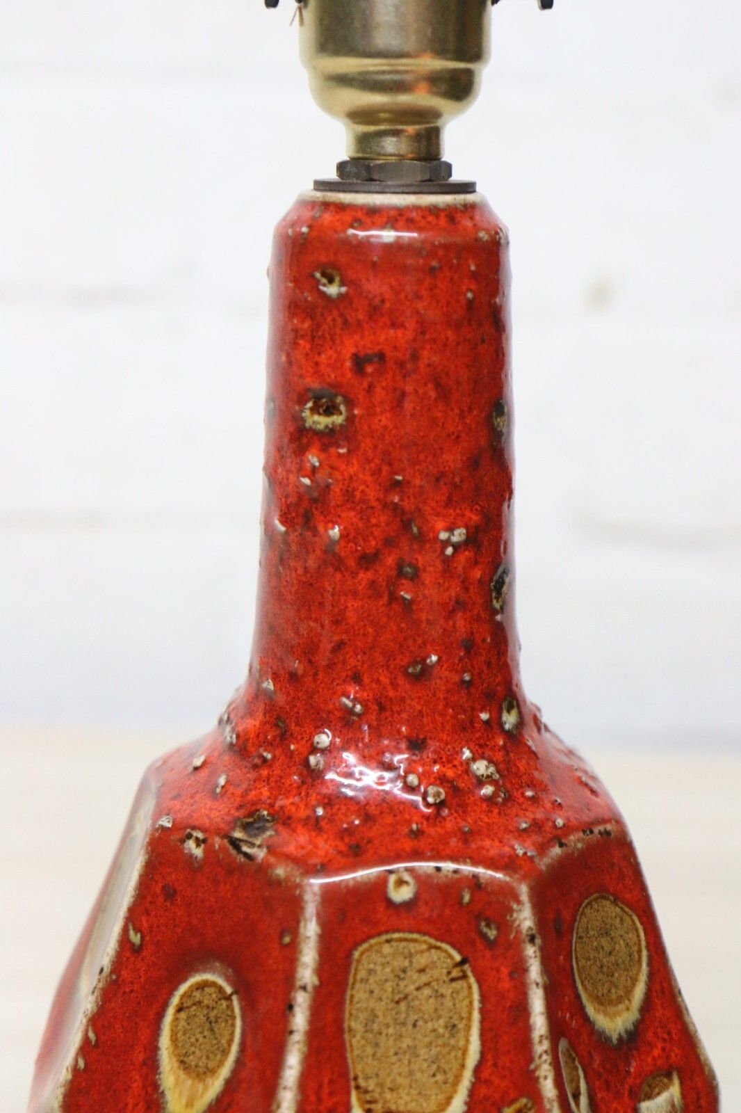 Table Lamp Vintage Danish Ceramic Lamp 60's Brutalist Fat Lava Glaze Red Orange photo vinterior