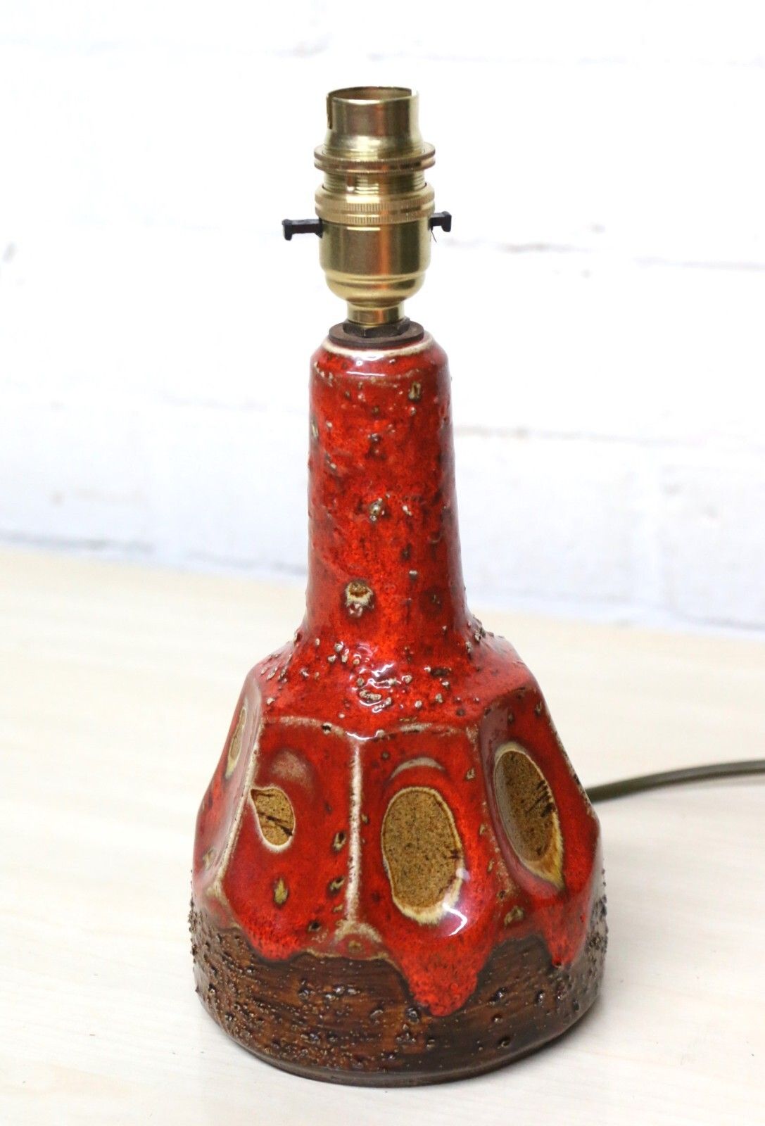 photo for sale Table Lamp Vintage Danish Ceramic Lamp 60's Brutalist Fat Lava Glaze Red Orange
