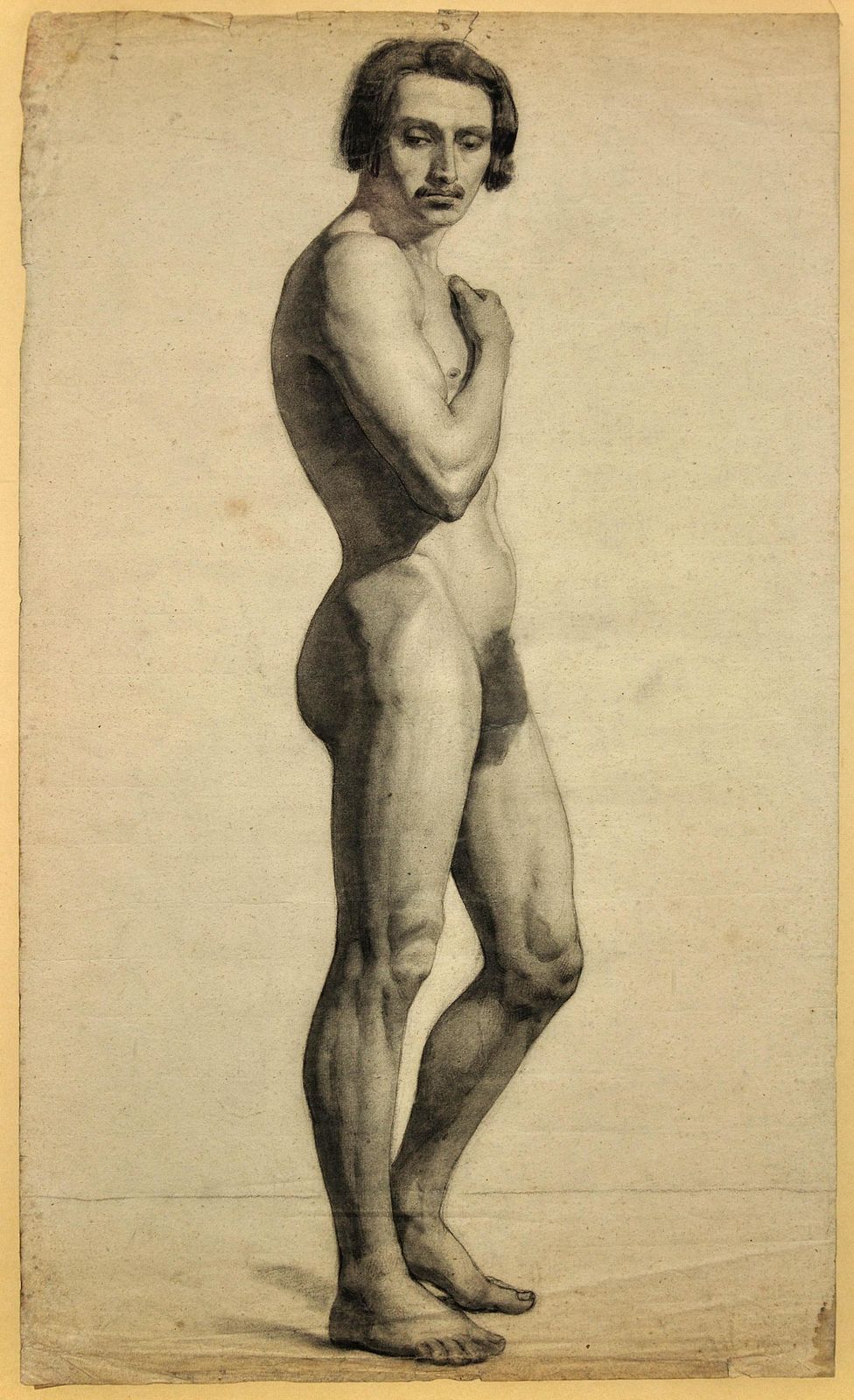 Henry Arthur Roberts 1819 To 1900. Pre Second Republic French Academic Life Study Of A Standing Male Nude. Framed 1840s Drawing. Student Of Drolling. photo furniture