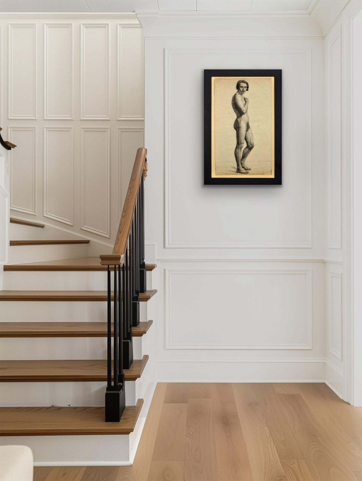 Henry Arthur Roberts 1819 To 1900. Pre Second Republic French Academic Life Study Of A Standing Male Nude. Framed 1840s Drawing. Student Of Drolling. photo 1895.0