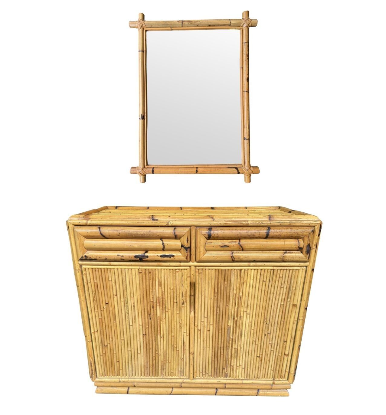 An Italian 1970s Two Drawers And Two Doors Bamboo Chest By Vivai Del Sud photo for sale