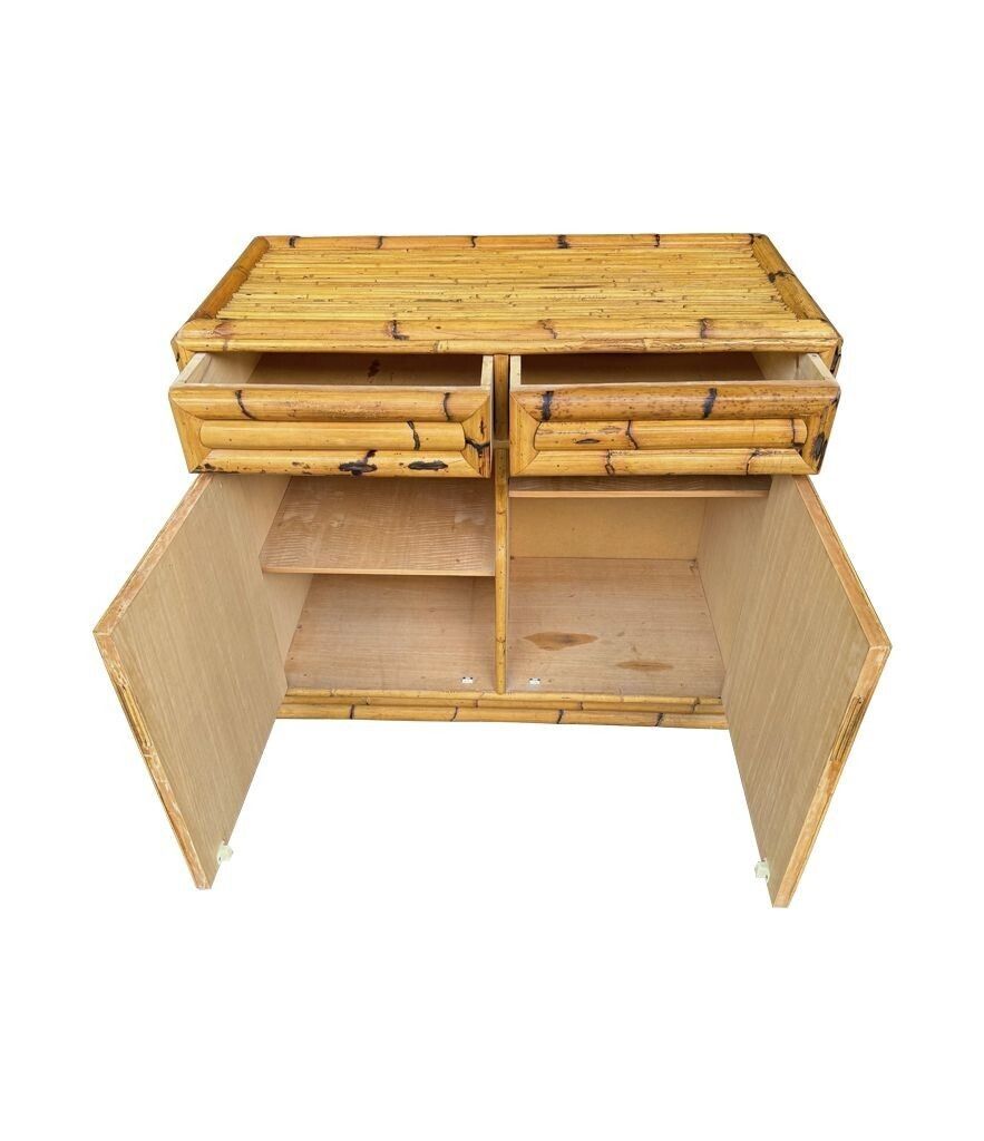 An Italian 1970s Two Drawers And Two Doors Bamboo Chest By Vivai Del Sud photo vintage