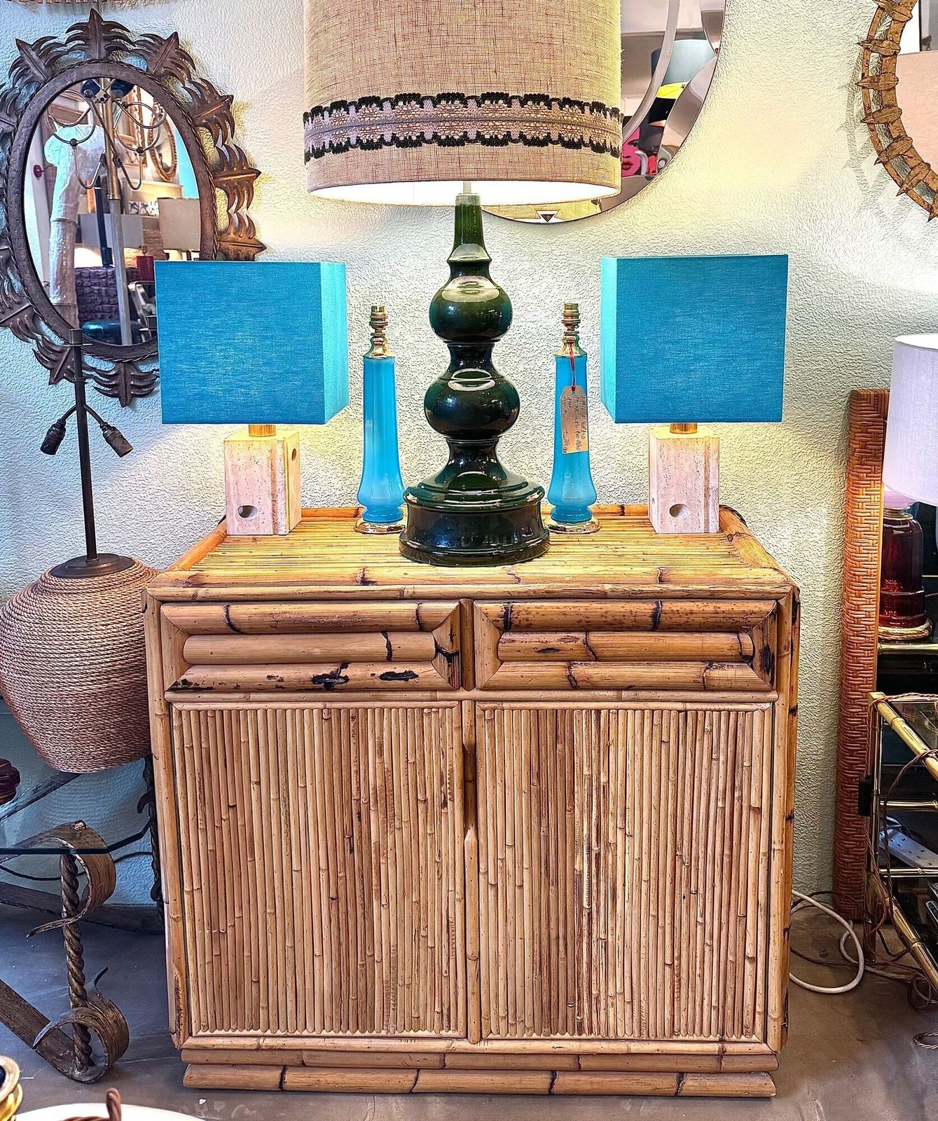 photo for sale An Italian 1970s Two Drawers And Two Doors Bamboo Chest By Vivai Del Sud