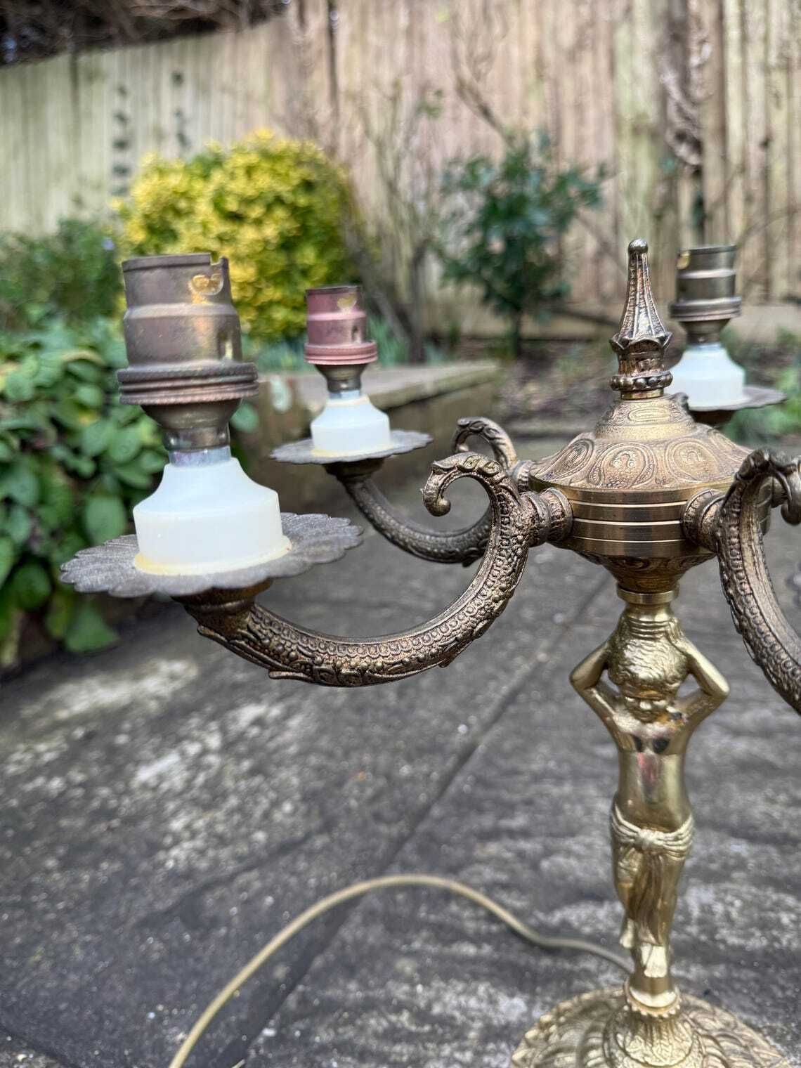 photo furniture Unusual Retro Candelabra In Brass Metal With Six Bulb Holders And A Cherub Ornamental Stem   Pat Tested  Vgc