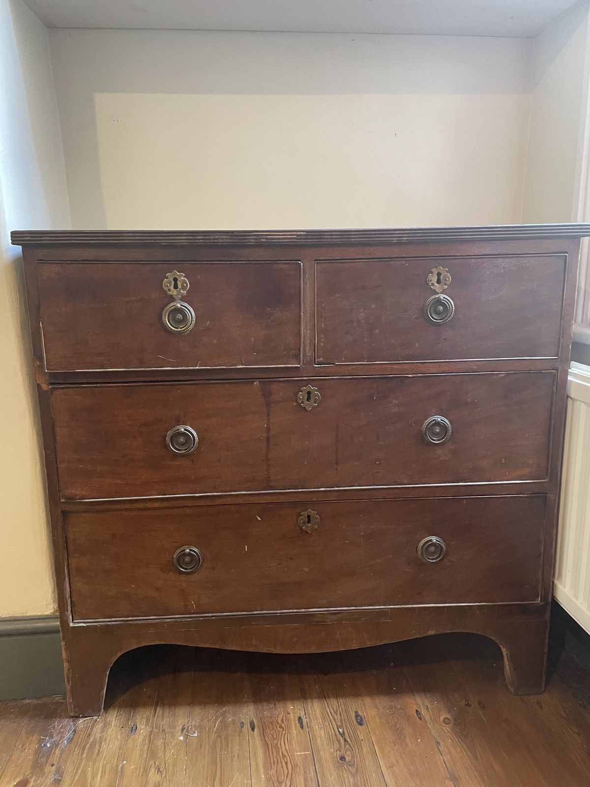 Antique Wooden Chest Of Drawers & Mirror photo for sale