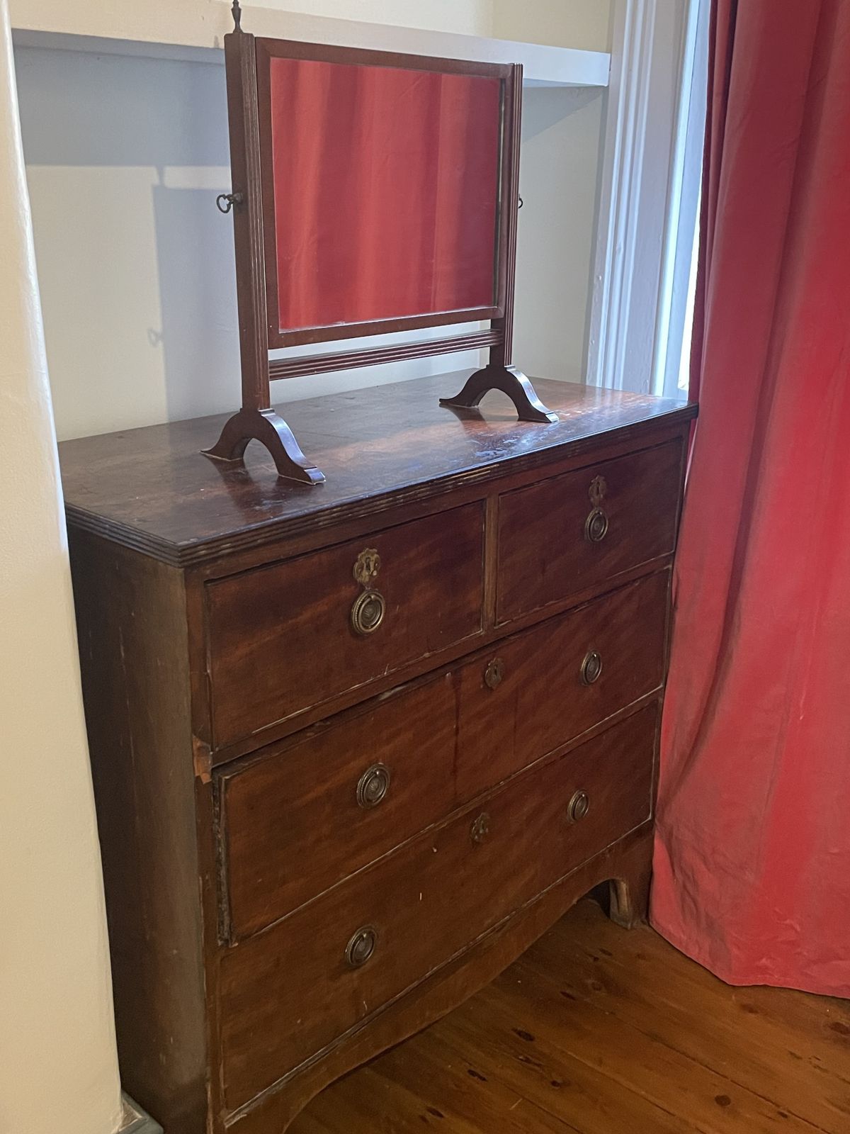 Antique Wooden Chest Of Drawers & Mirror photo Furniture
