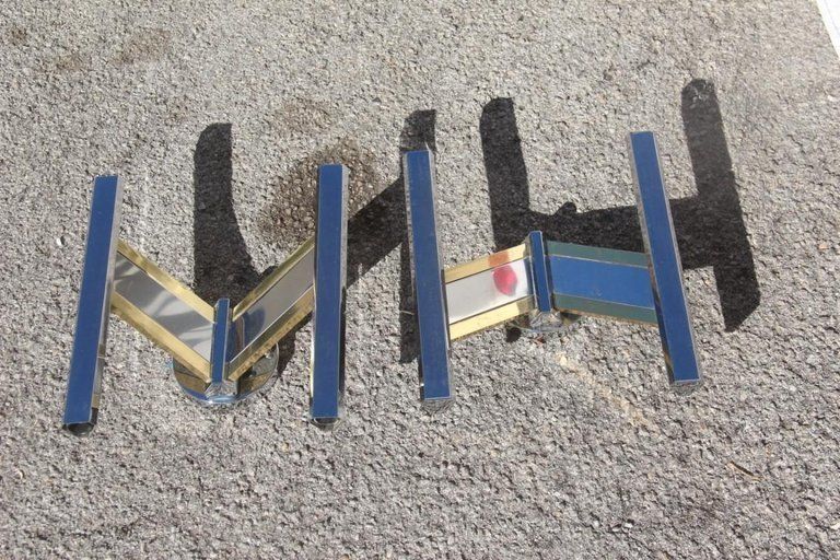 Geometric Pair Of Sconces Metal Chrome Brass Sciolari Italian Design, 1970s photo buy