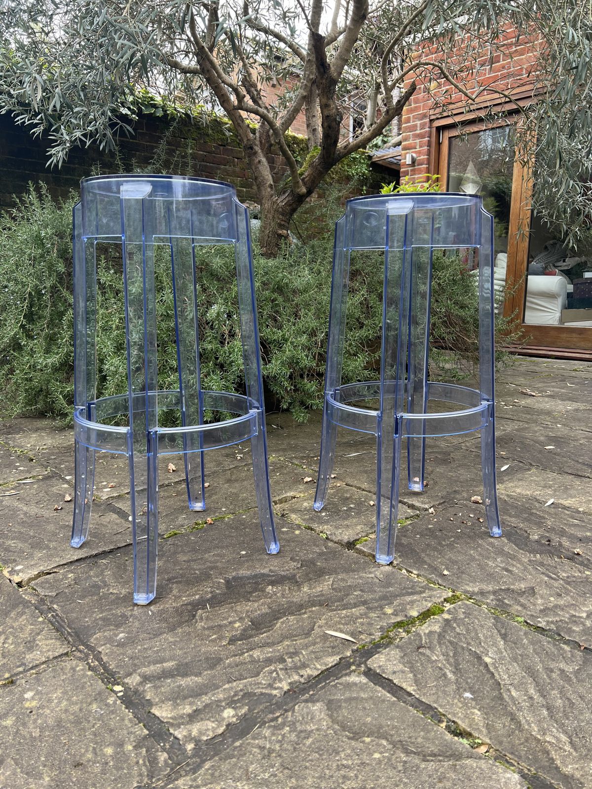 Charles Ghost Powder Blue Acrylic Bar Stool By Kartell And Philip Starck photo for sale