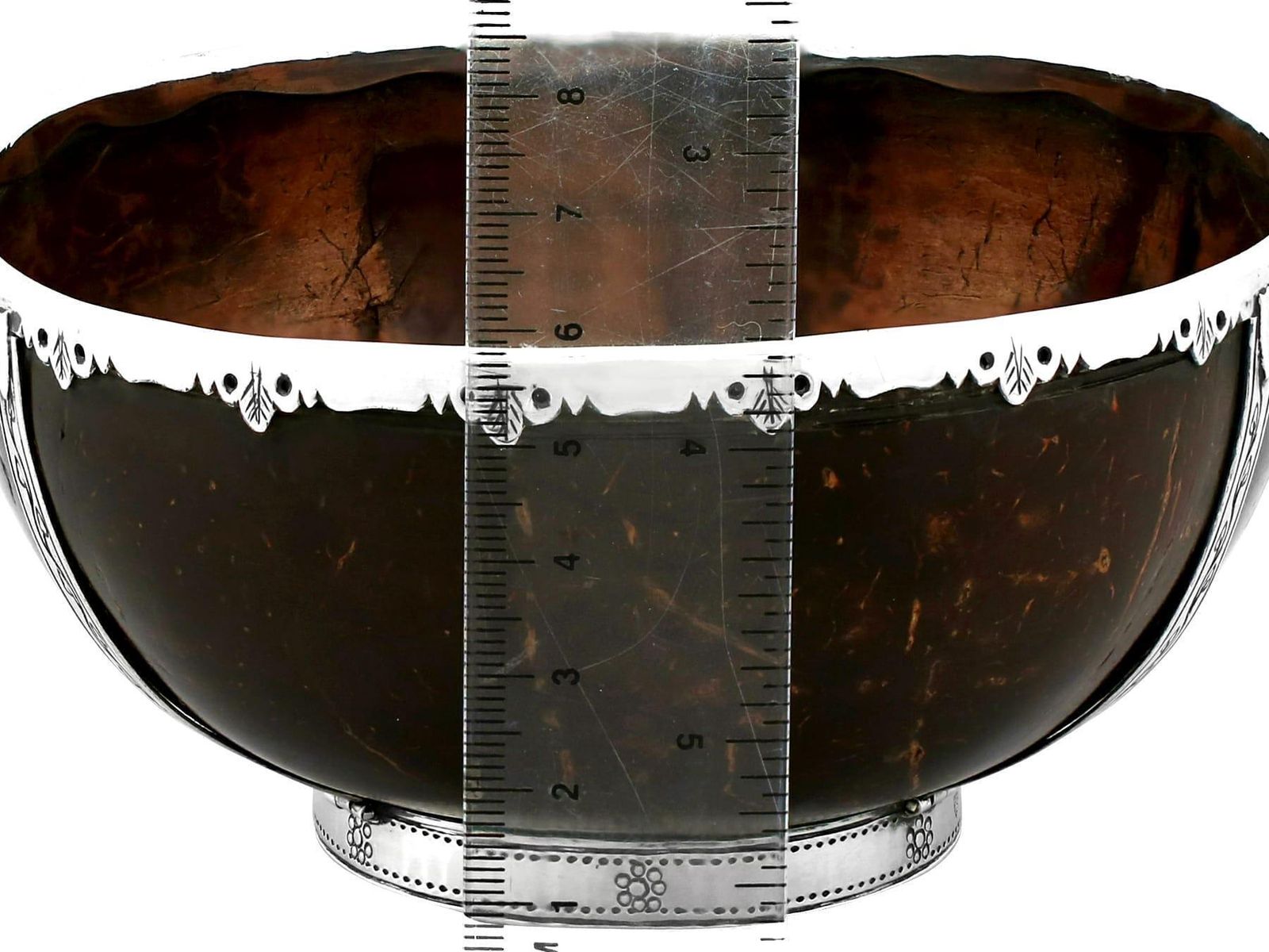 1595.0 Antique Arts And Crafts Sterling Silver Mounted Coconut Bowl photo