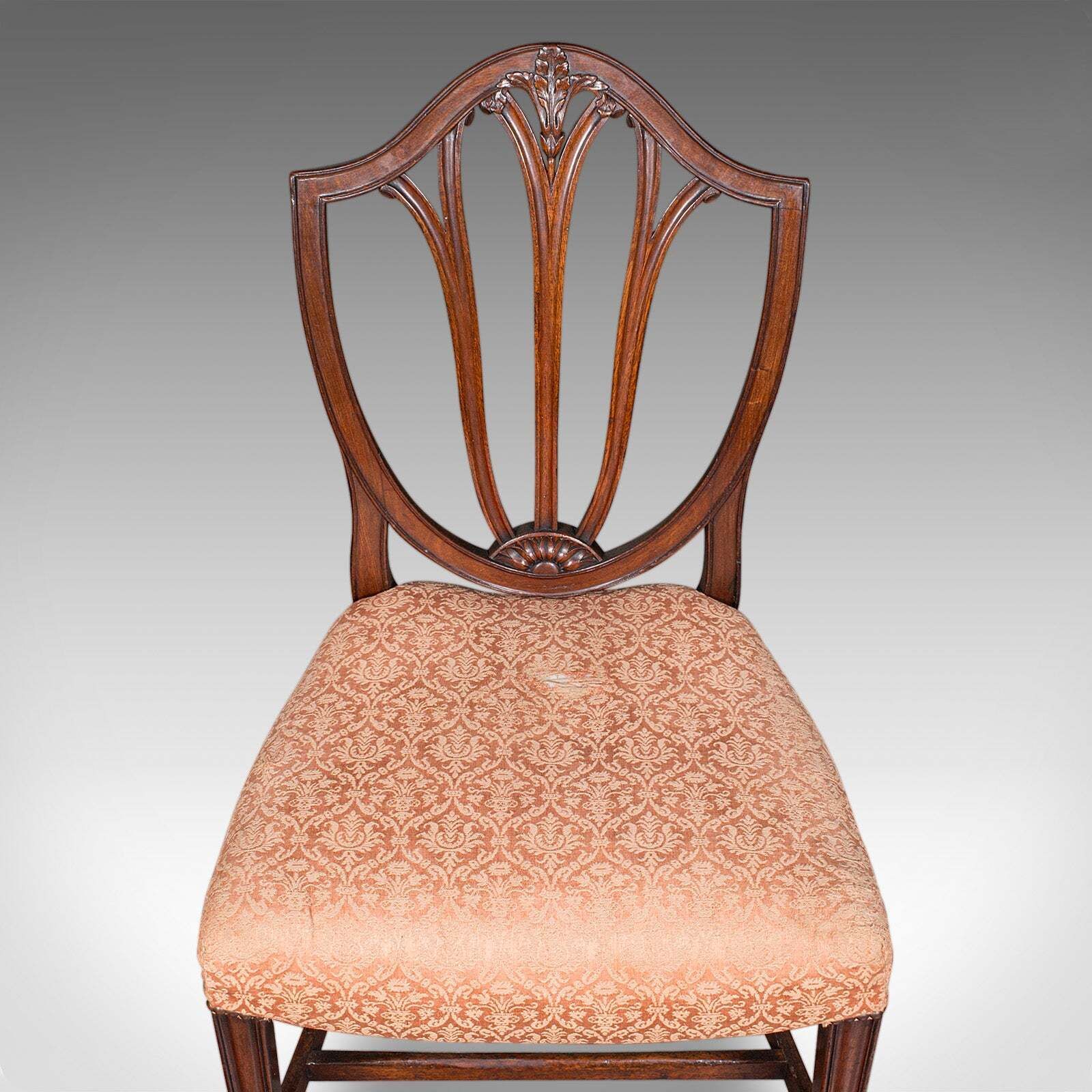 Pair Of Antique Hepplewhite Side Chairs, English, Fruitwood, Hall Seat, Georgian photo vintage