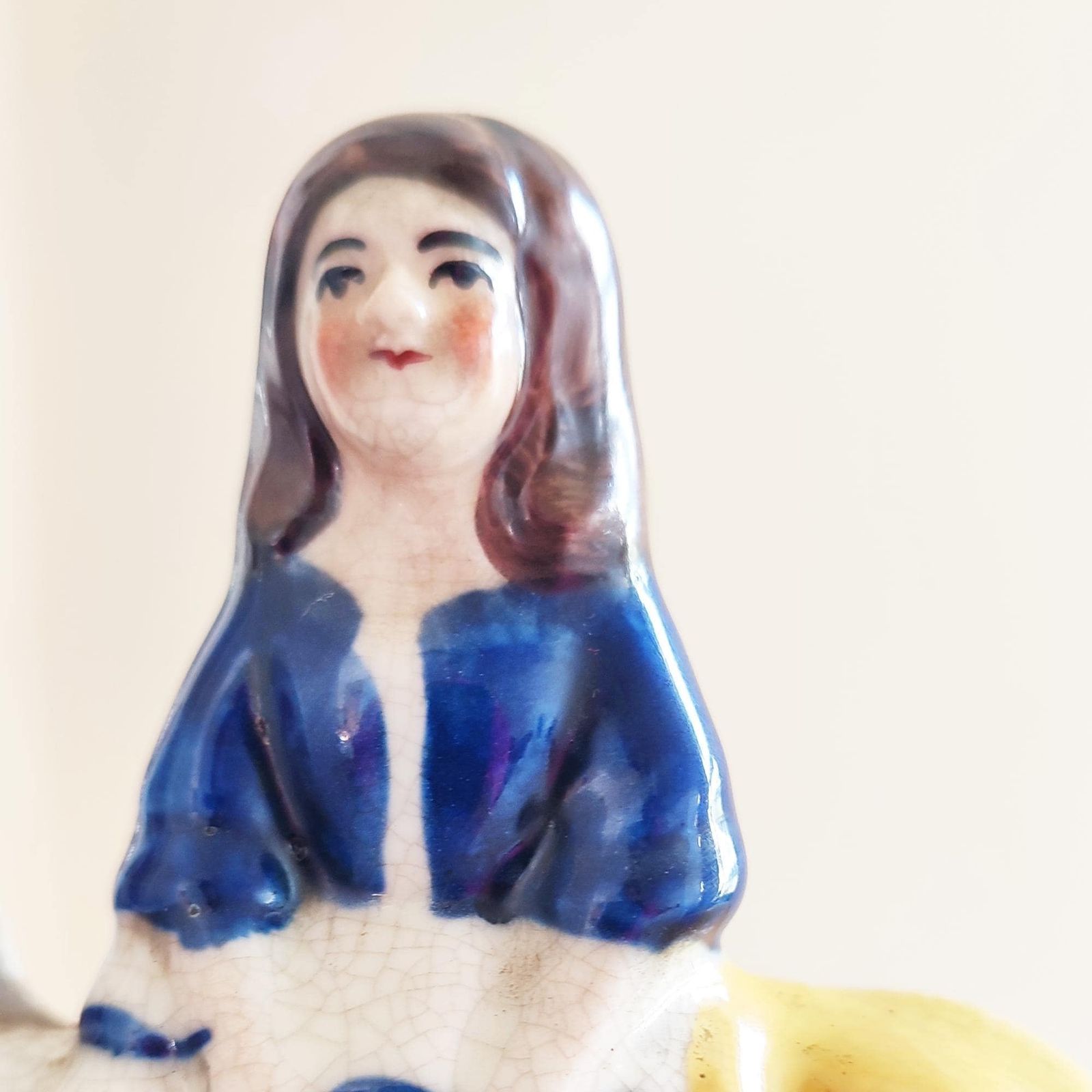 19th Century Antique Figure Of Princess On Spaniel   Staffordshire Pottery   Girl Sat On Large Dog   Classic Figurine   Shelf Mantle Display photo Home Decor