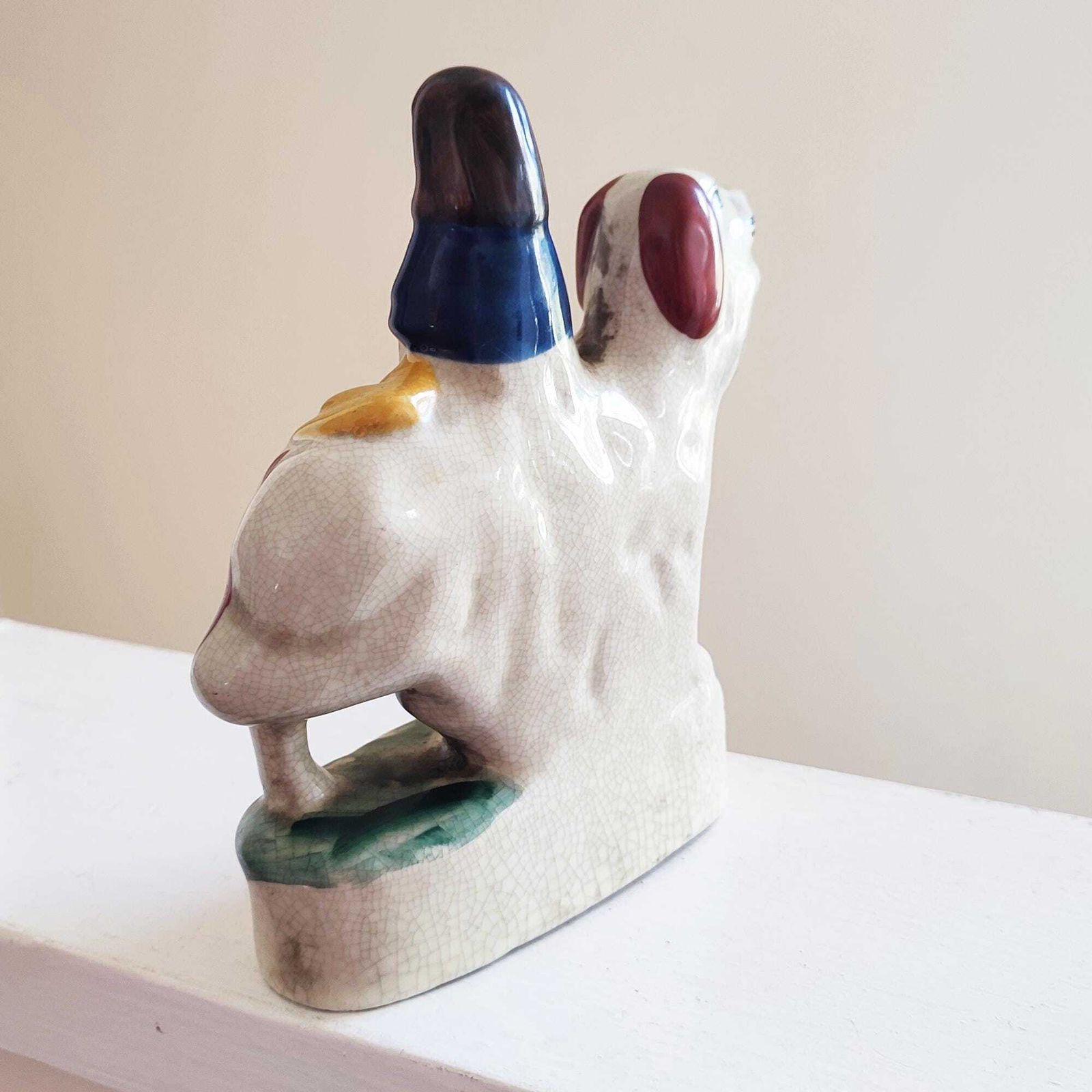 photo furniture 19th Century Antique Figure Of Princess On Spaniel   Staffordshire Pottery   Girl Sat On Large Dog   Classic Figurine   Shelf Mantle Display