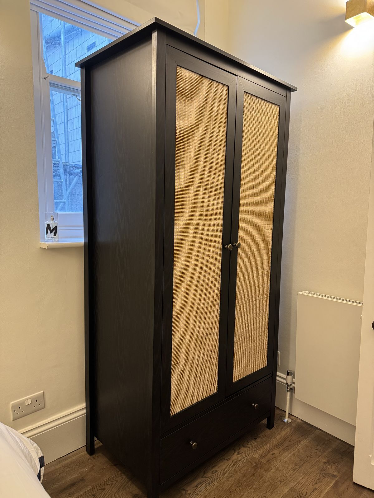 Daals Frances Rattan Double Wardrobe With 1 Drawer, Black. Crafted From Natural Rattan And Wood, Boasts Beautiful Bohemian Style photo Furniture