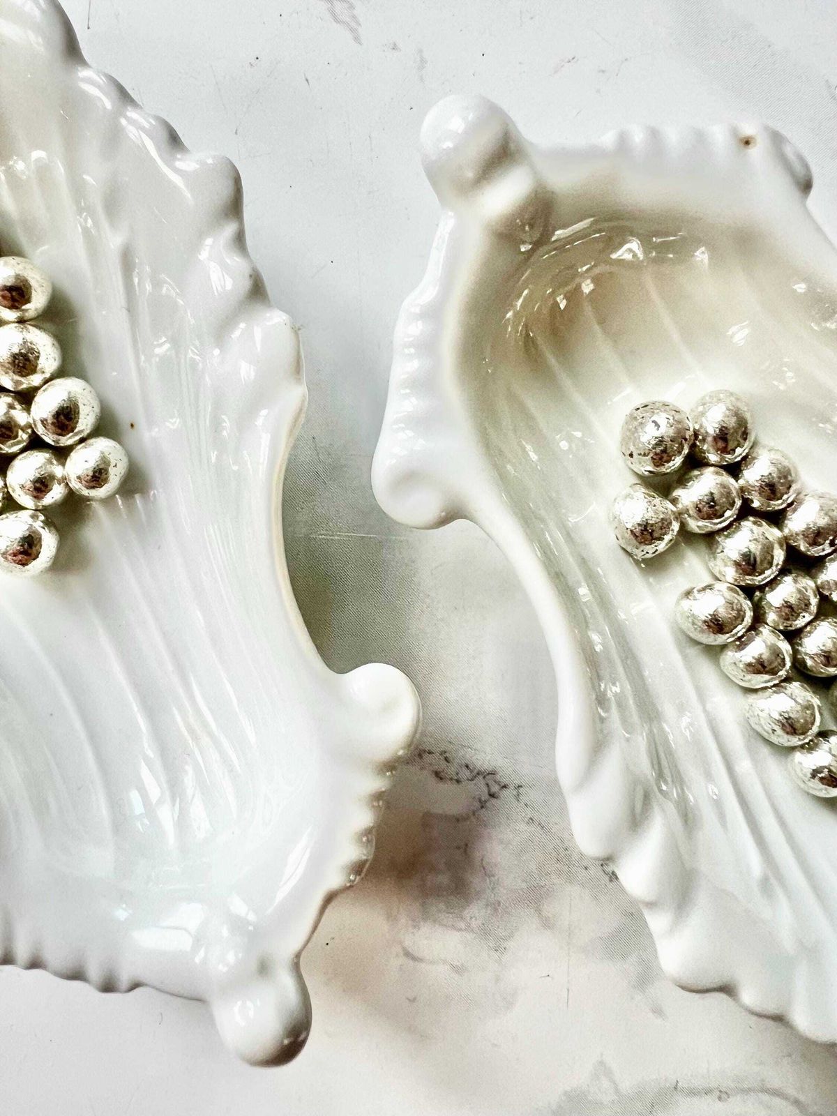 Rare Pair Of Antique White Porcelain Salt And Pepper In The Shape Of Shells photo for sale