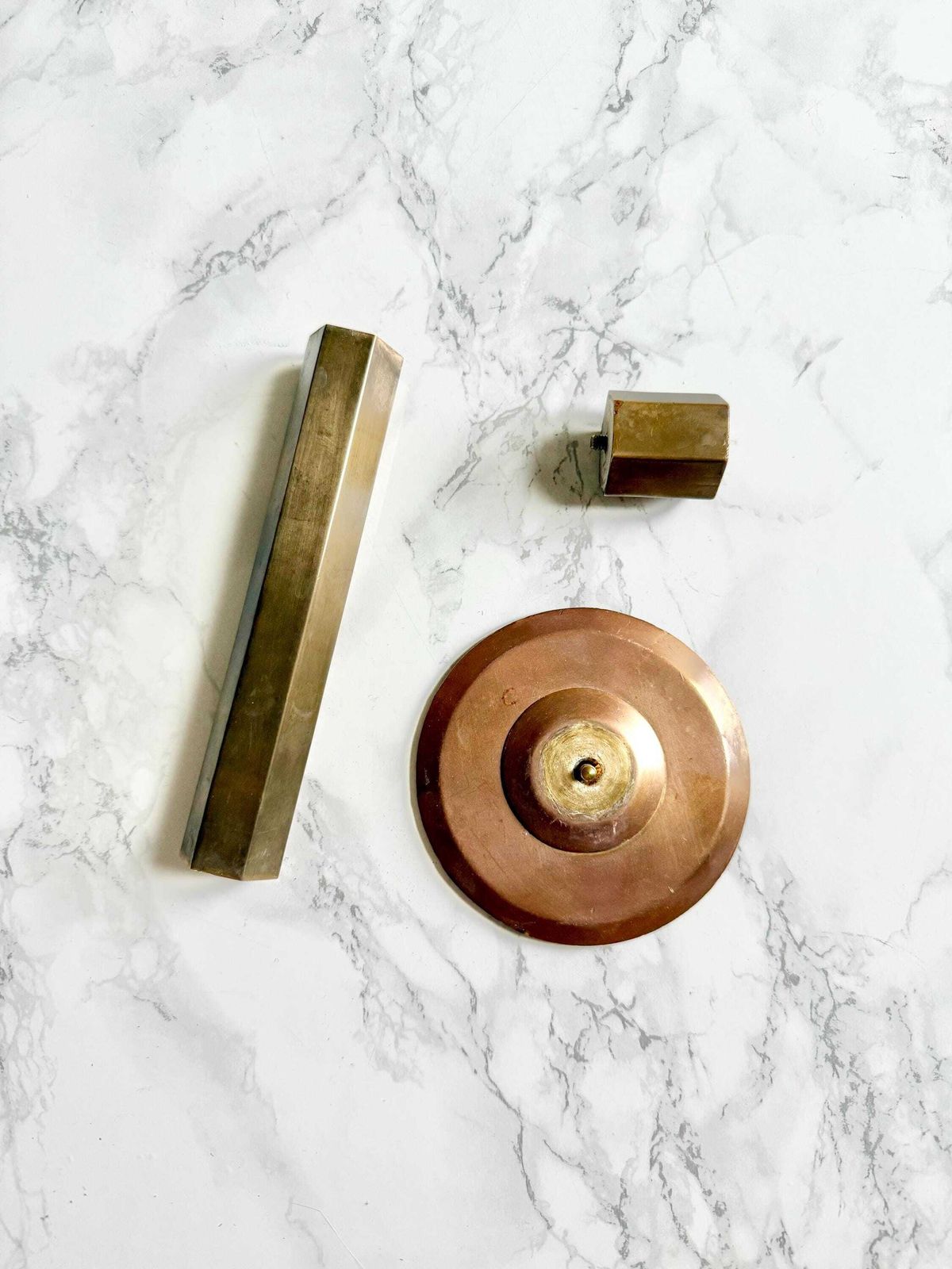 Mid Century Bronze Candlestick Pair Geometric Modernist Candlestick Holder Library Decor Mantel Decor Mad Men Style Art Deco photo 250.0