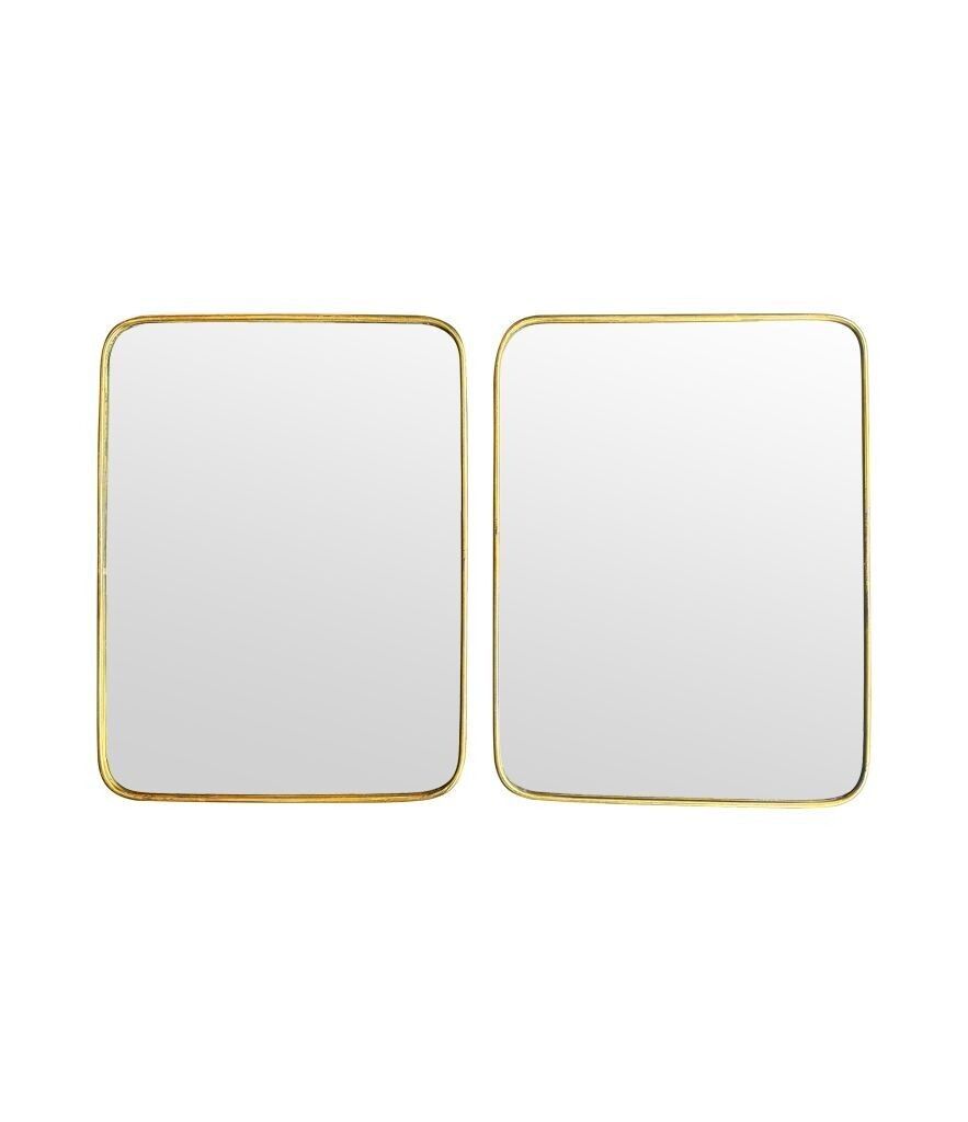 A Lovely Pair Of 1950s Italian Brass Framed Mirrors With Solid Wood Backs