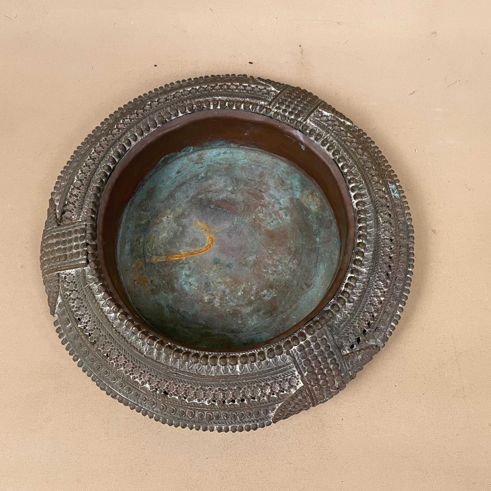 Antique Indian Copper Metal Candle Holder Tea Light Lantern India Dinner Candlestick Metal Work Pattern Handmade Traditional Flat Asian photo 55.0