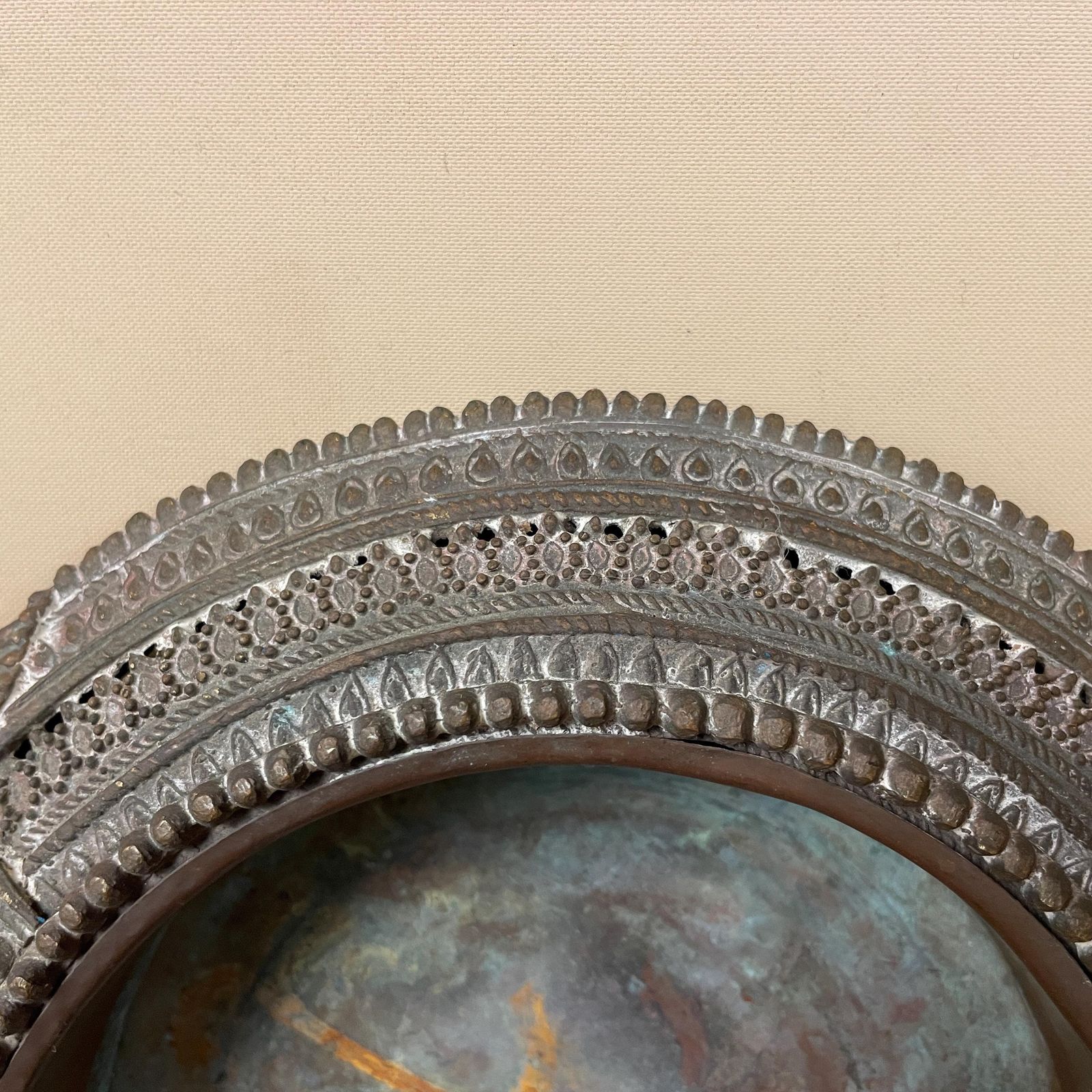 photo furniture Antique Indian Copper Metal Candle Holder Tea Light Lantern India Dinner Candlestick Metal Work Pattern Handmade Traditional Flat Asian