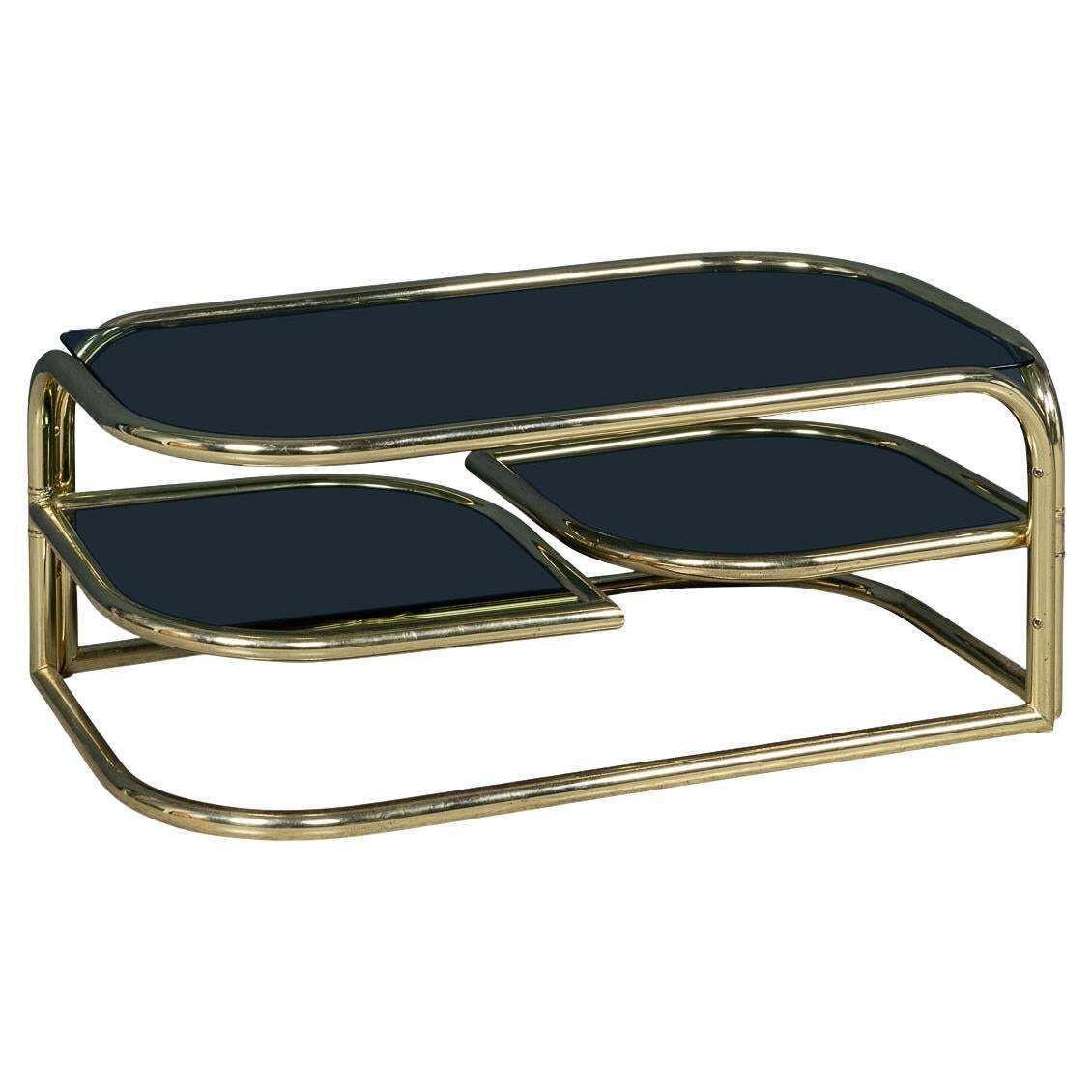 20th Century Italian Brass Framed Smoked Glass Coffee Table By Morex C.1980