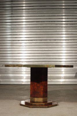 Burl Lacquer And Brass Dining Table By Jean Claude Mahey For Maison Roméo, 1970s photo Furniture