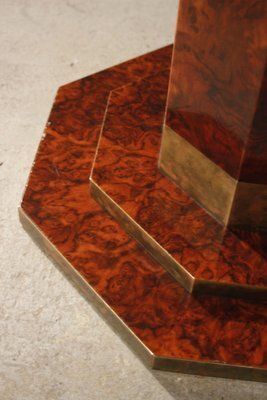Burl Lacquer And Brass Dining Table By Jean Claude Mahey For Maison Roméo, 1970s photo vinterior
