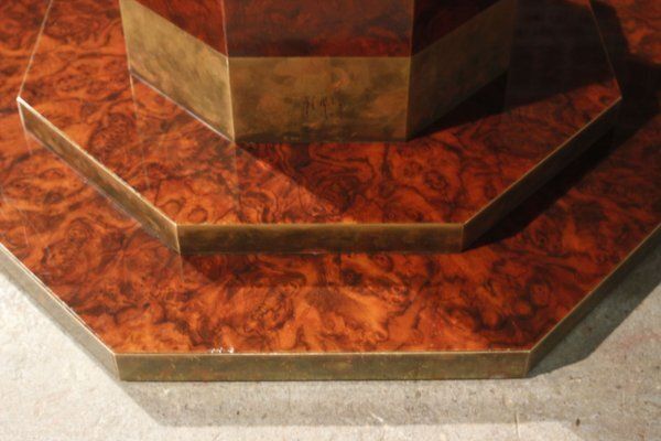 Burl Lacquer And Brass Dining Table By Jean Claude Mahey For Maison Roméo, 1970s photo buy