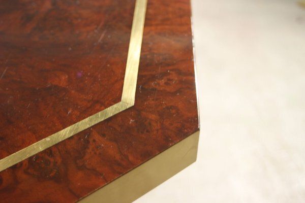 Furniture Burl Lacquer And Brass Dining Table By Jean Claude Mahey For Maison Roméo, 1970s photo