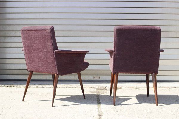 Mid Century Violet Velvet & Corduroy Armchairs, 1950s, Set Of 2 photo 899.0