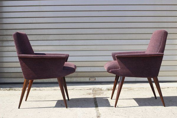 Mid Century Violet Velvet & Corduroy Armchairs, 1950s, Set Of 2 photo vinterior