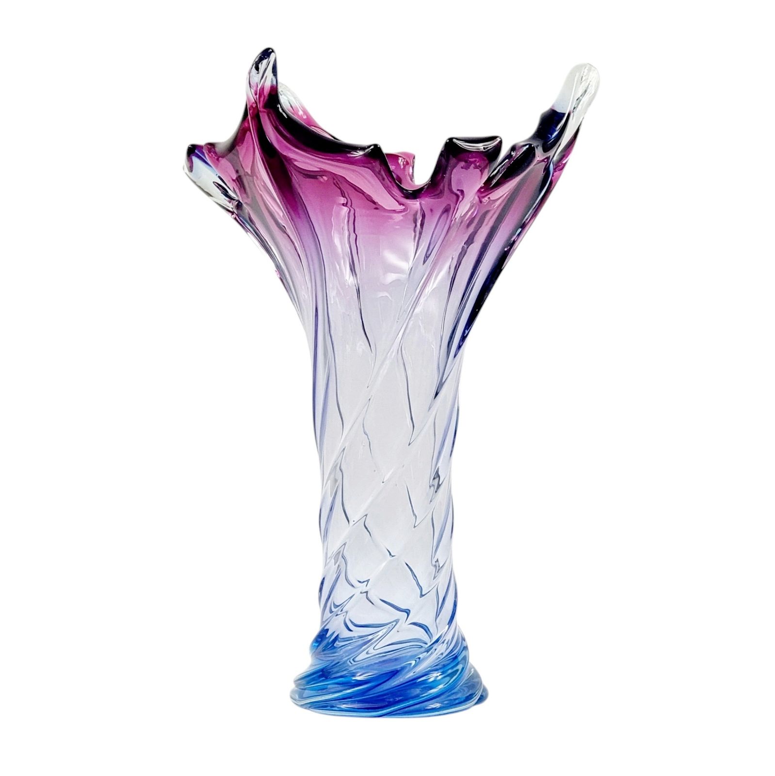 X L Mid Century Murano Glass Twisted Vase From Fratelli Toso, Italy, 1960s