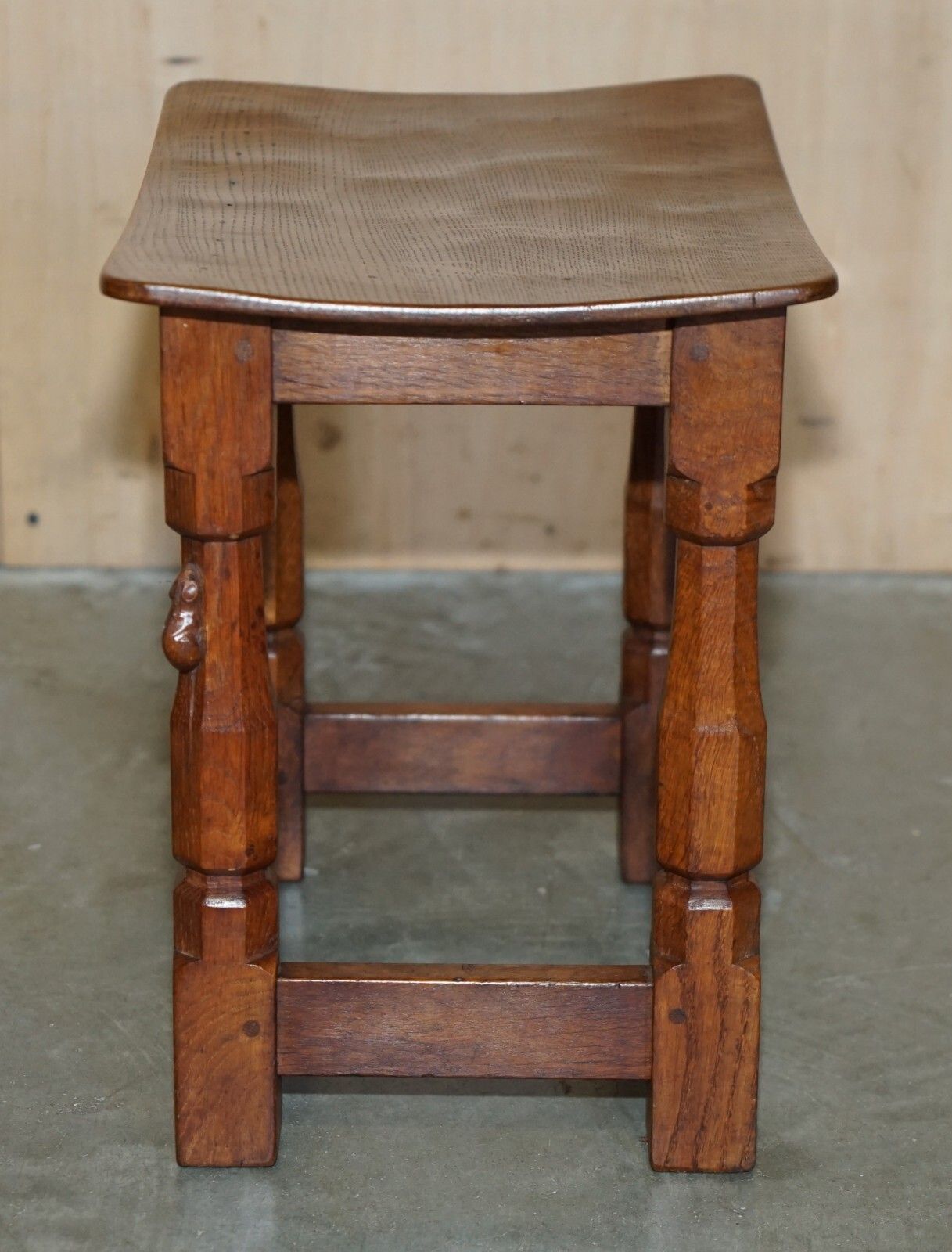 Furniture Fine Pair Of Rtestored Original 1930's Burr Oak Robert Mouseman Thompson Stools photo