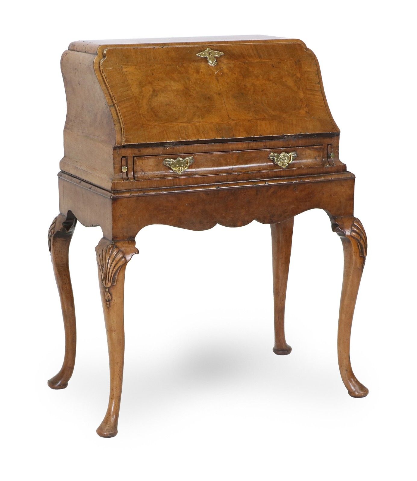 George I Style Burr Walnut Bureau On Stand Desk