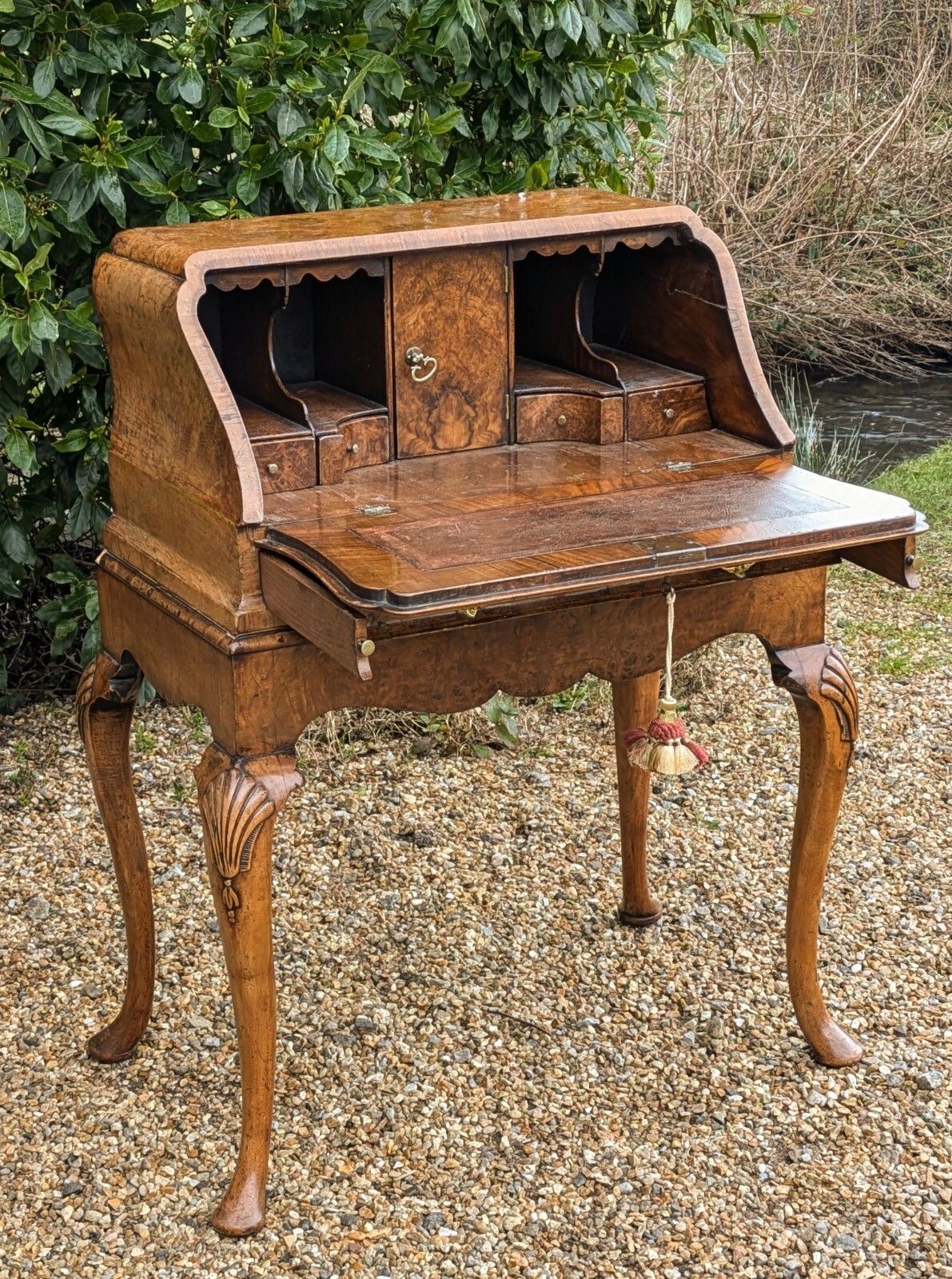 George I Style Burr Walnut Bureau On Stand Desk photo vinterior