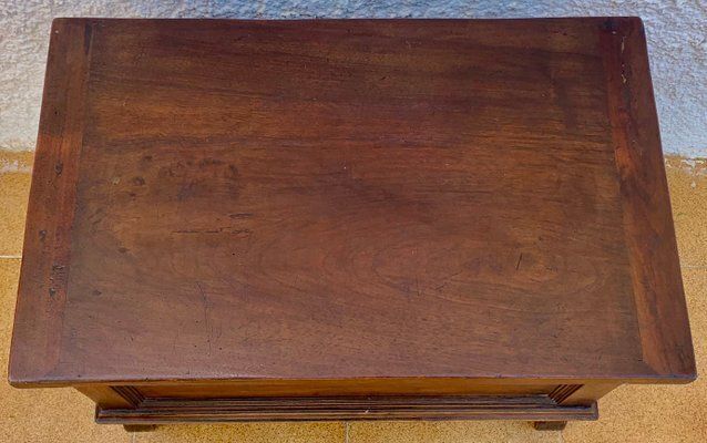 Furniture Cómoda Pequeña De Nogal Español De Principios Del Siglo XX Con Un Cajón Y Camilla De Hierro, Década De 1940 photo