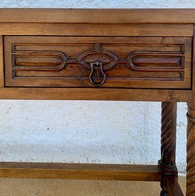 Vintage Carved Walnut Console Table With Solomonic Legs And Two Drawers, 1940s photo vinterior