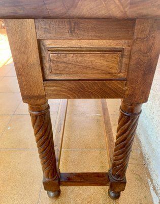 photo for sale Vintage Carved Walnut Console Table With Solomonic Legs And Two Drawers, 1940s