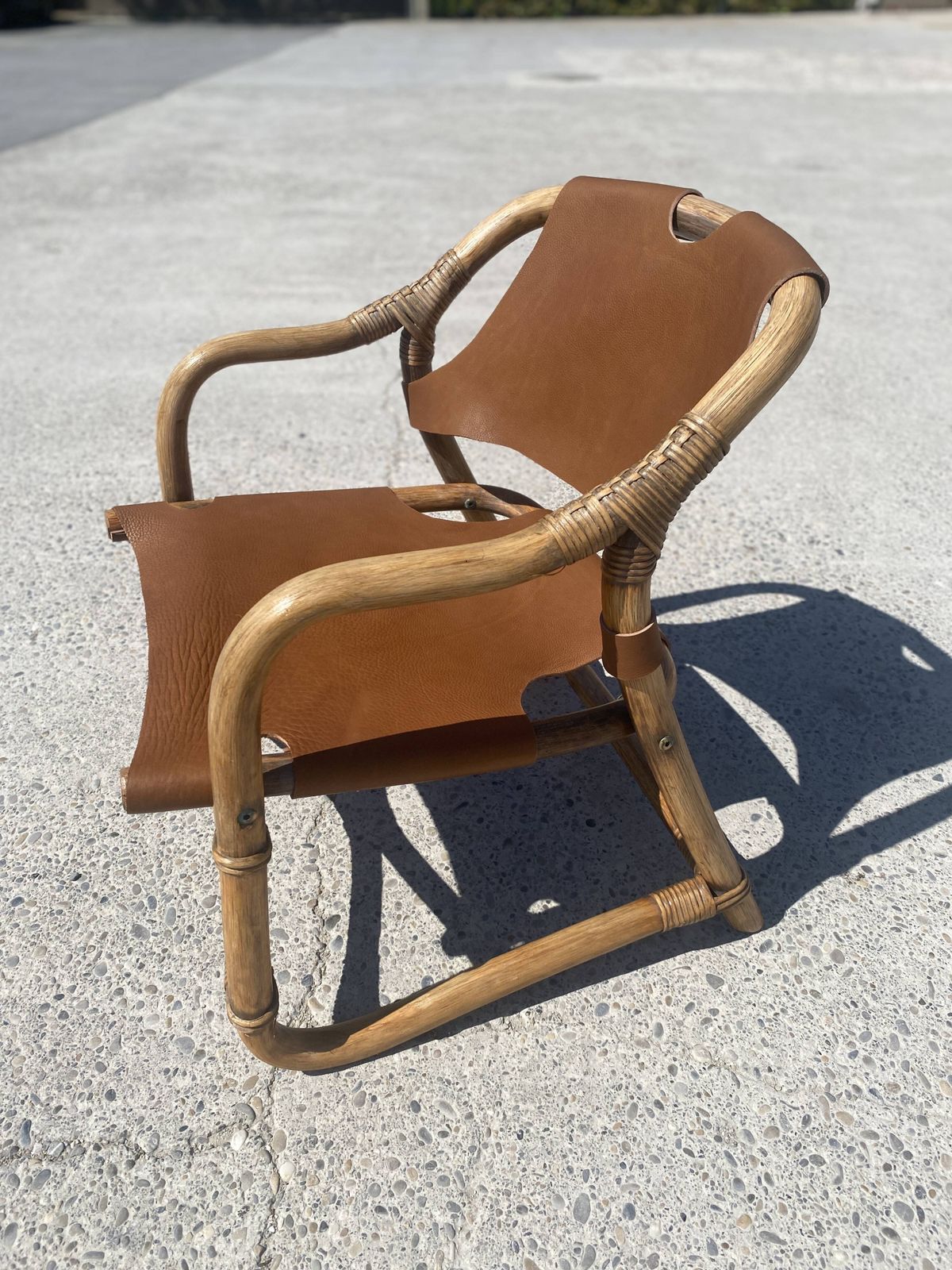Mid Century Bamboo And Leather Safari Armchair, Denmark, 1960s photo buy