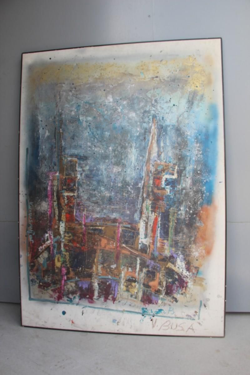 3000.0 Big Oil On Canvas From The 1960s, Signed V, Busa Abstract Colored Italian Design photo