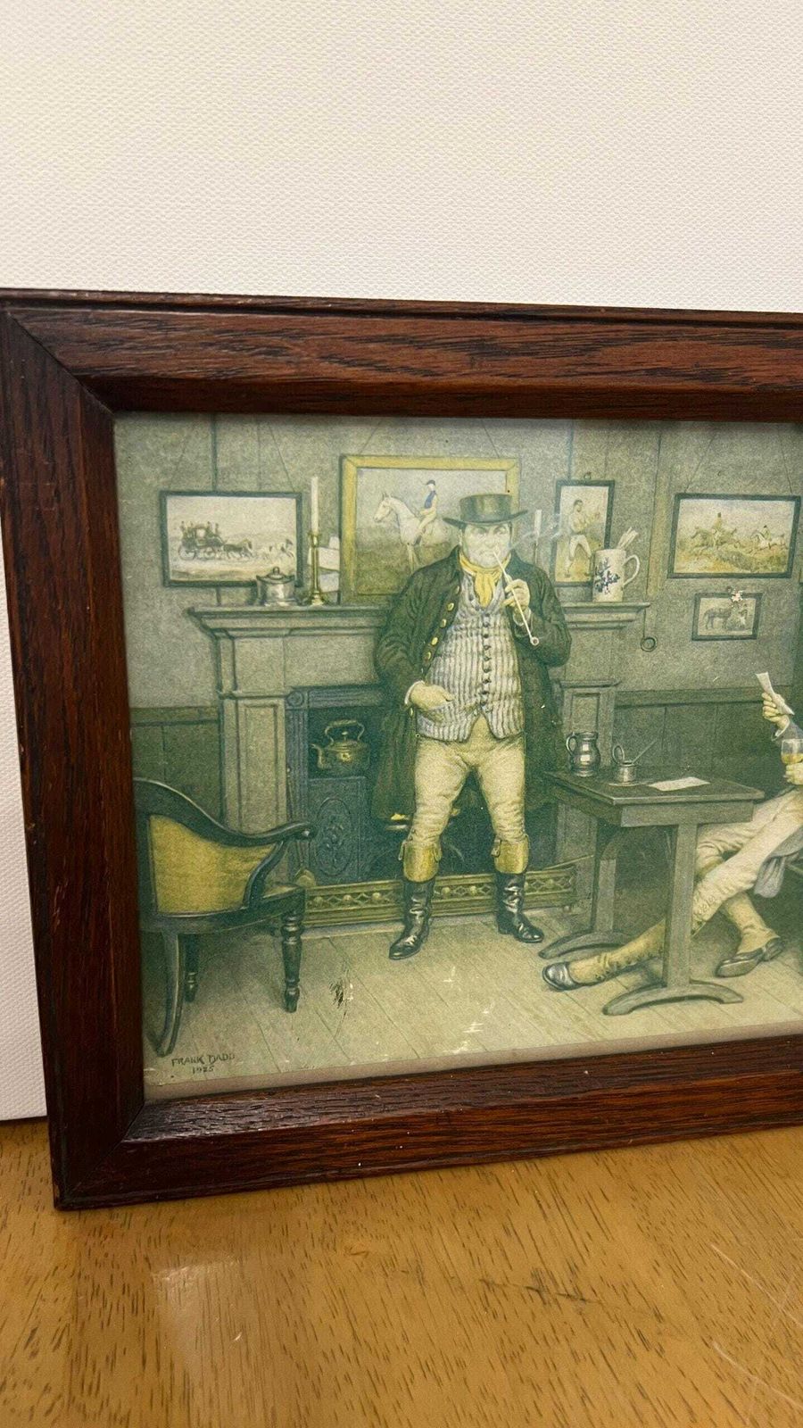 Vintage Picture In Solid Wood Frame Of A 1925 Frank Dadd Painting Depicting Gentlemen In A Pub photo Art