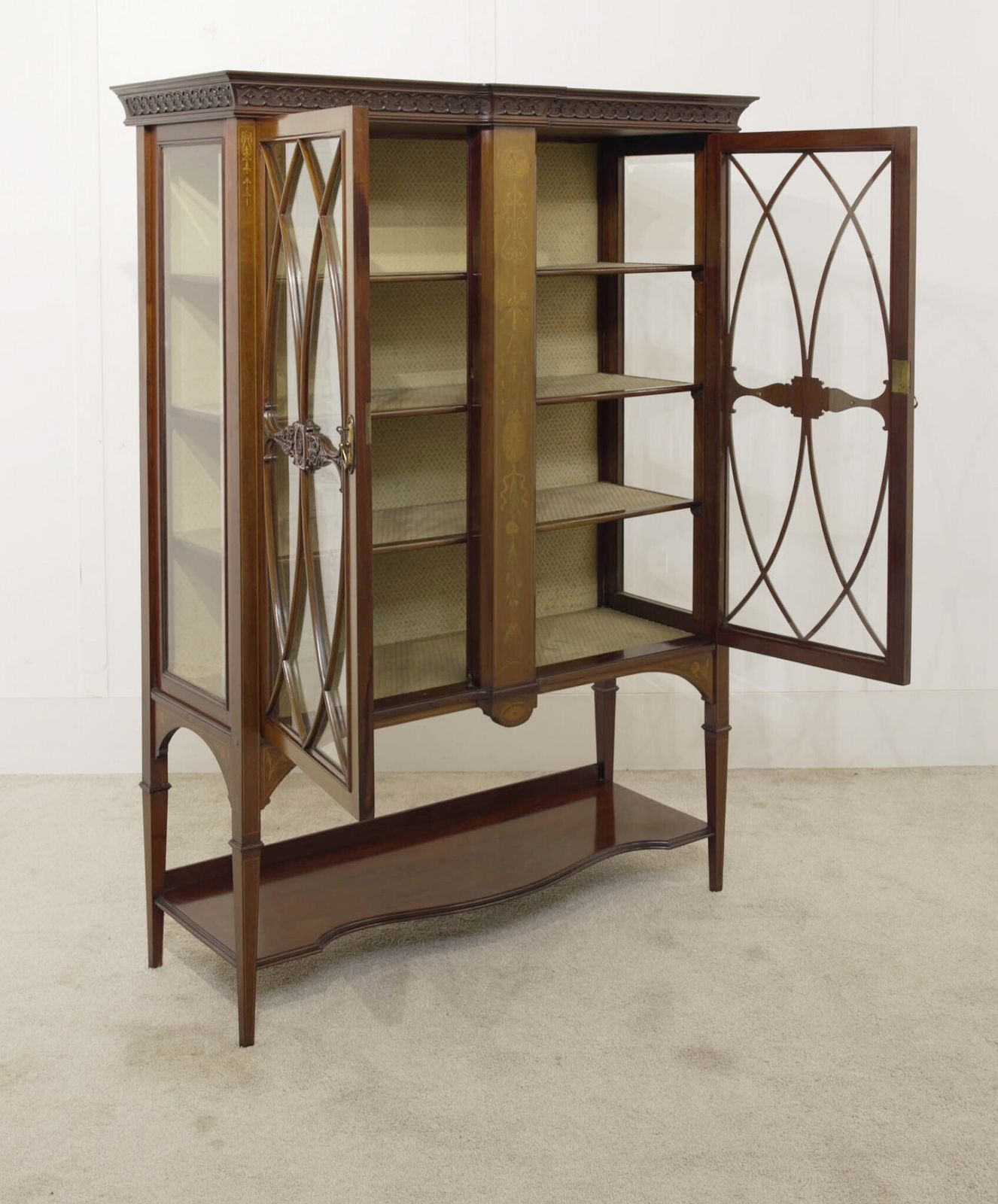 Edwardian Sheraton Display Cabinet Mahogany Inlay 1900 photo for sale