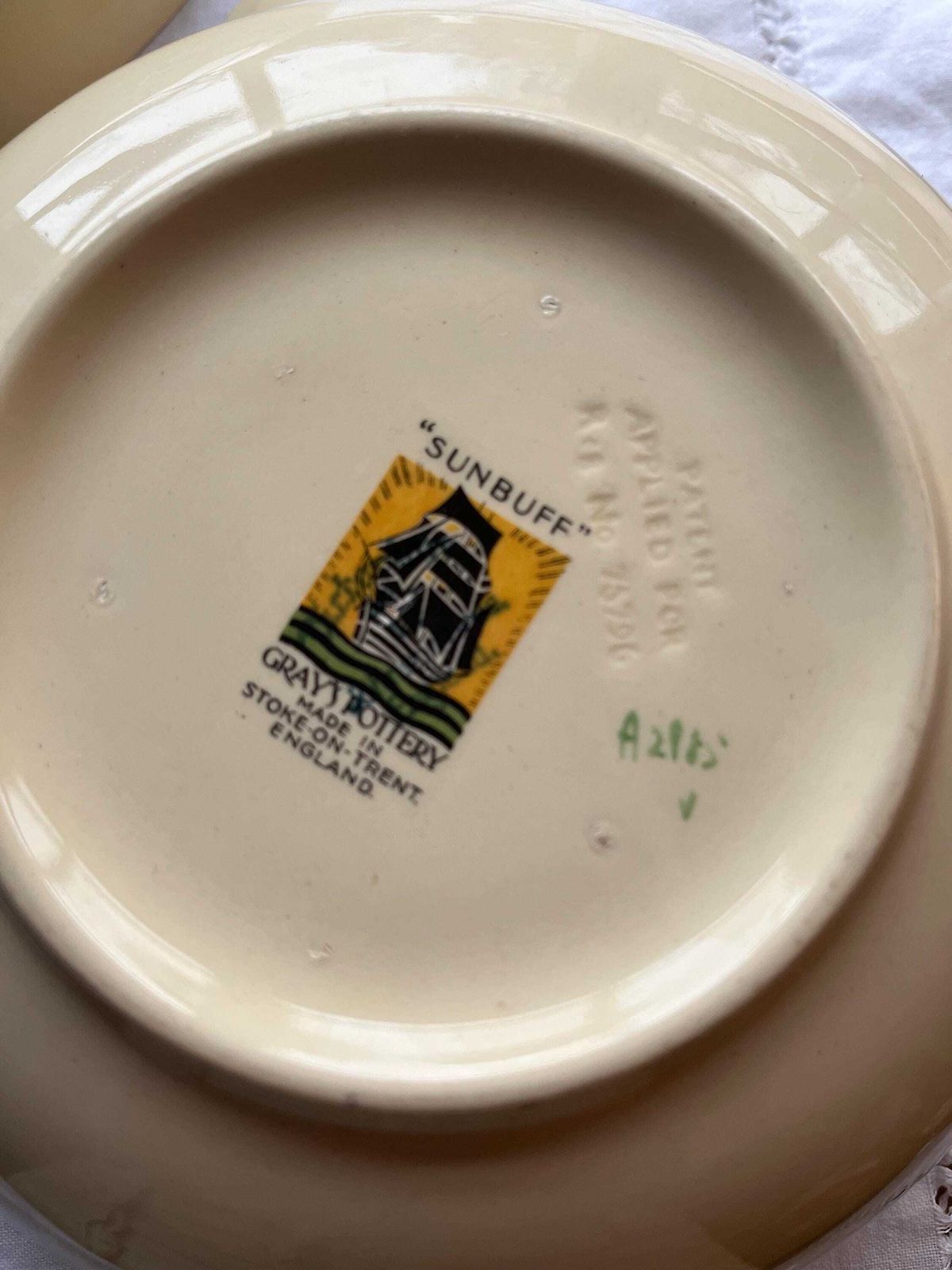 A Pair Of Art Deco 'Sunbuff' 1930s Ceramic Handled Serving Bowls By Gray's Pottery In Delicate Shades Of Green And Cream Available Singly photo 50.0