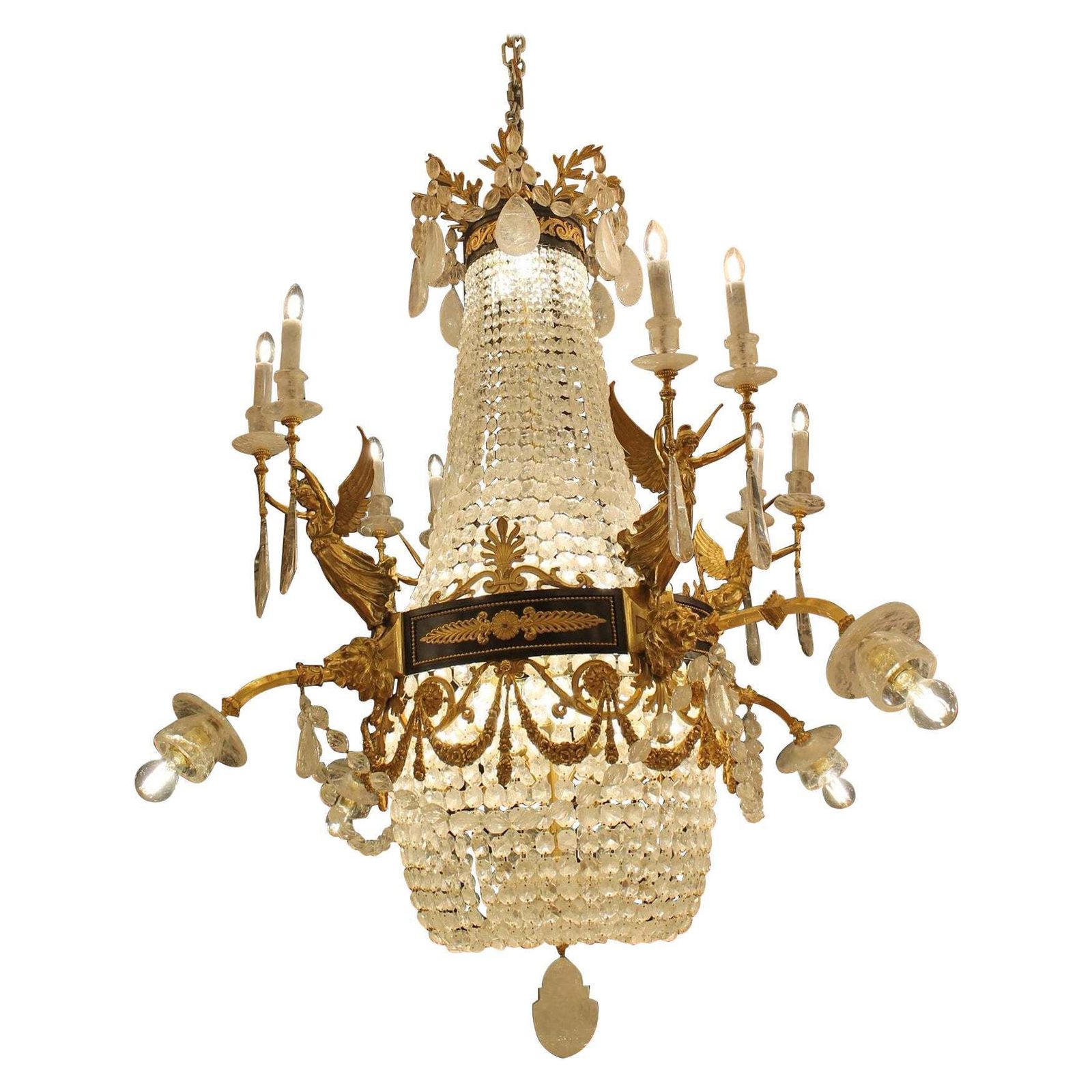 Large Beautiful Gasolier Bronze & Rock Crystal French Chandelier With 36 Lights
